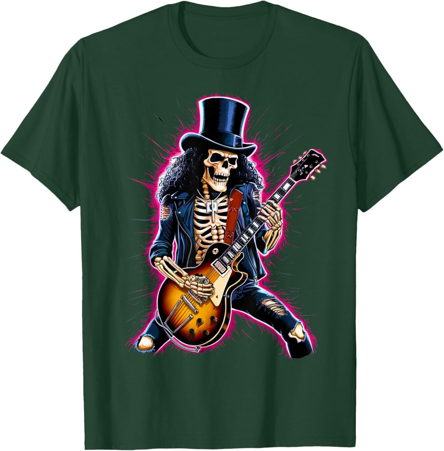Skeleton Playing Guitar Rock & Roll Band 80s 90s Concert T-Shirt - T-Shirt | Forest