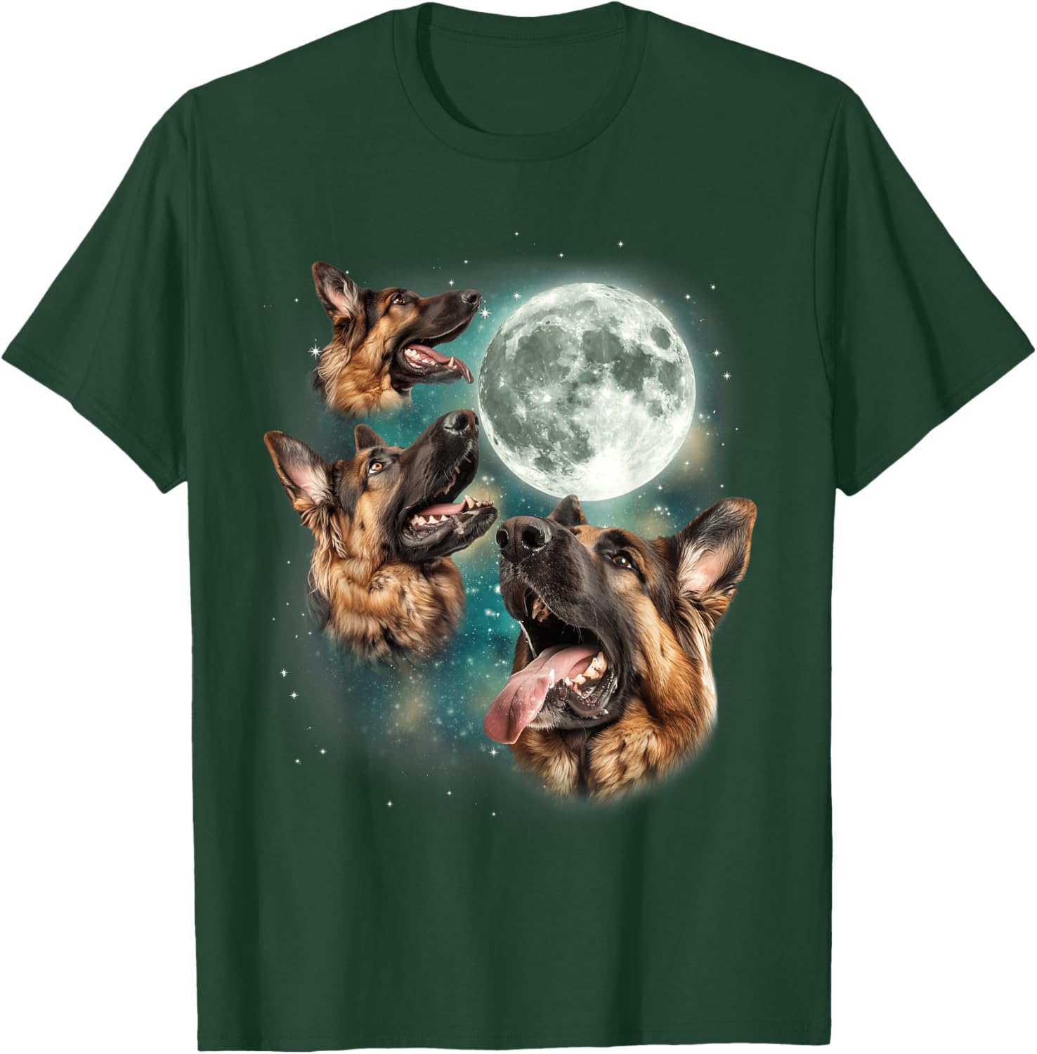 Three German Shepherd Moon | Funny Howling Dogs Canine Meme T-Shirt - T-Shirt | Forest