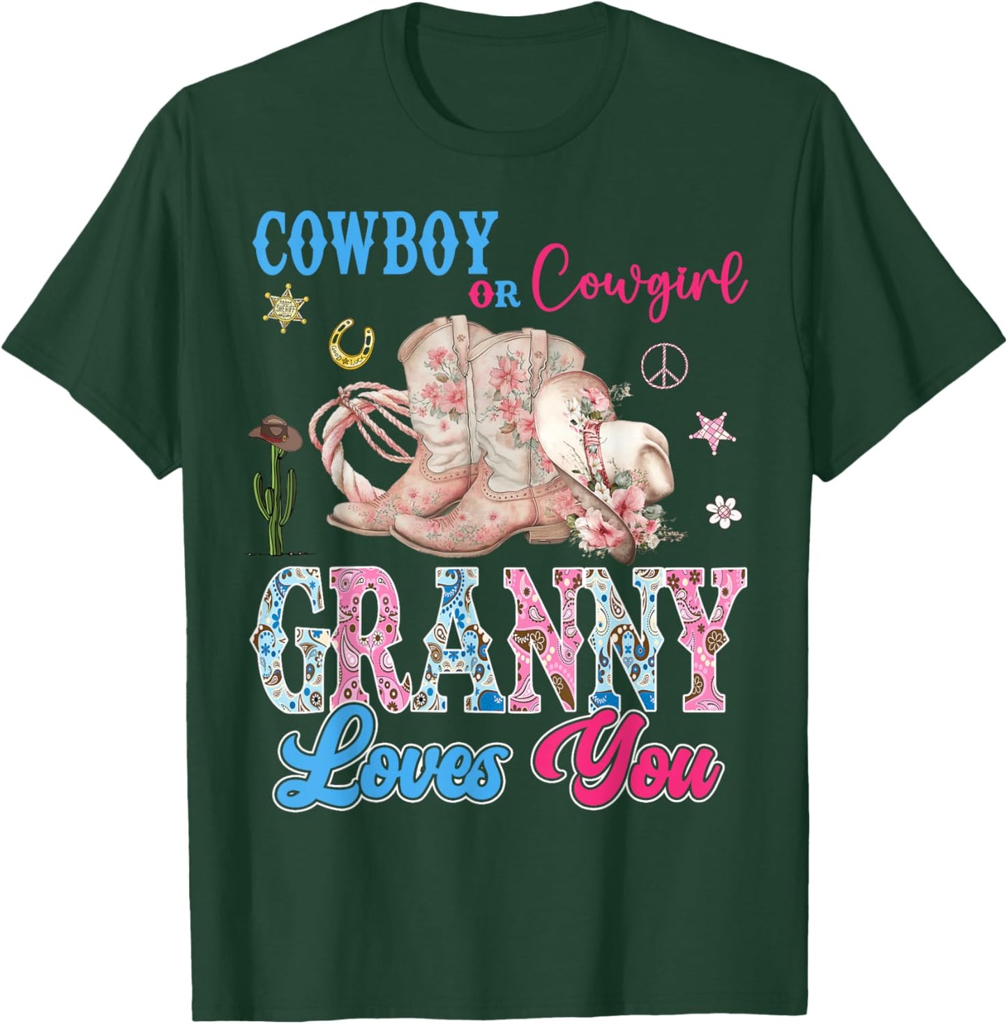 Cowboy Or Cowgirl Granny Loves You Gender Reveal Party T-Shirt - T-Shirt | Forest