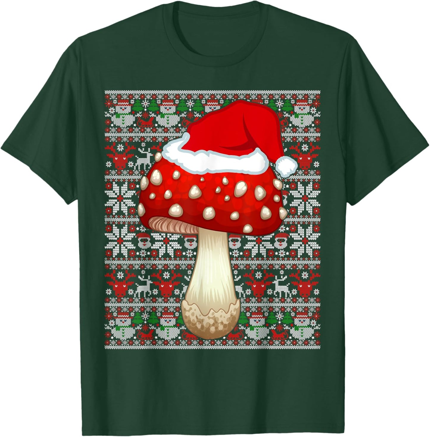 Santa Hat Ugly Christmas Sweater Mushroom Fruit Lovers T-Shirt - T-Shirt | Forest
