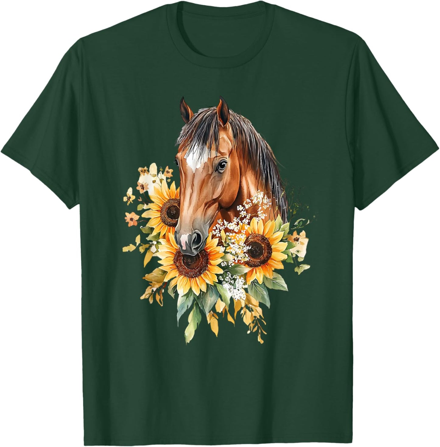 Charming: Horse and Sunflowers in Dreamy Hues T-Shirt - T-Shirt | Forest