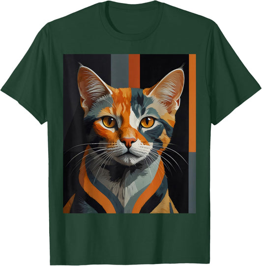 Geometric Feline Cat Abstract Cat Art For Cat Artwork Lovers T-Shirt - T-Shirt | Forest