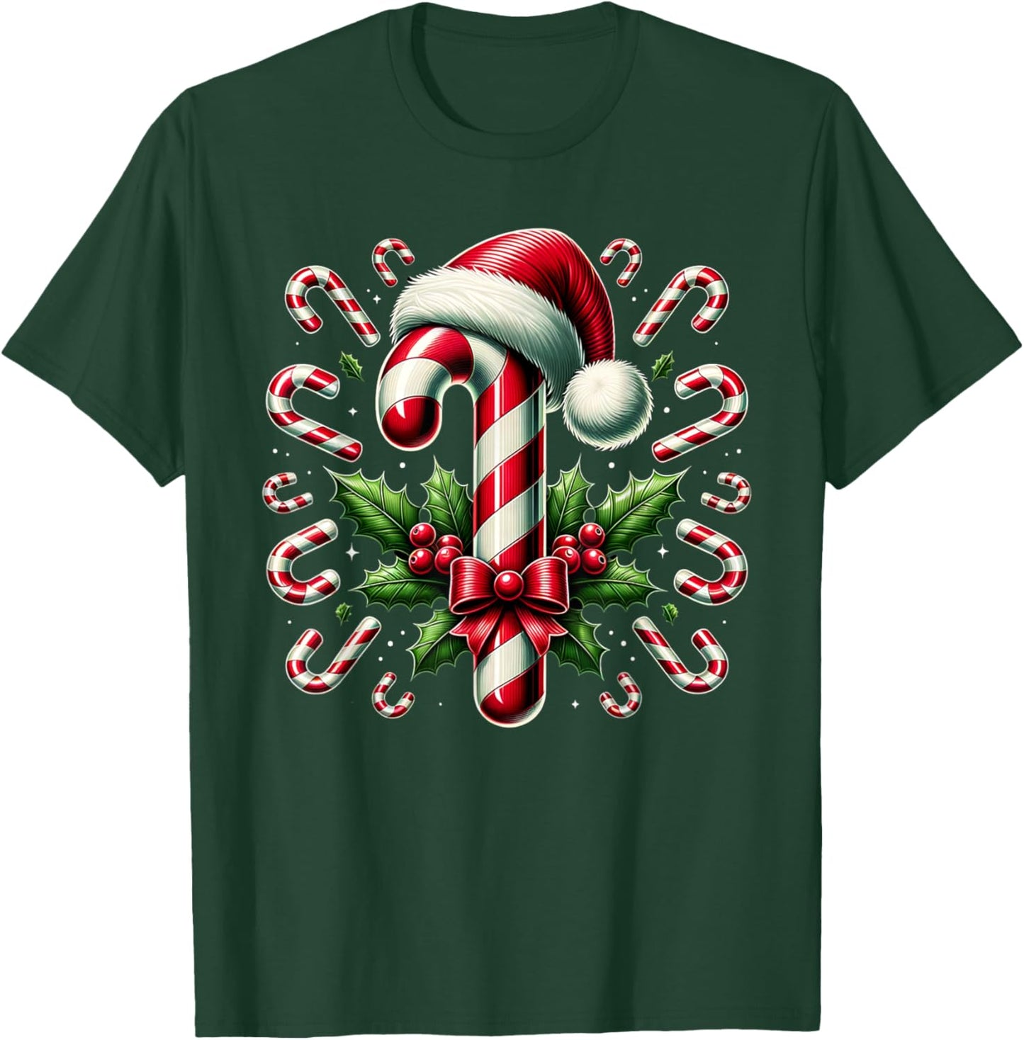 Christmas Candy Cane Crew Lights Red and White Candy Costume T-Shirt - T-Shirt | Forest