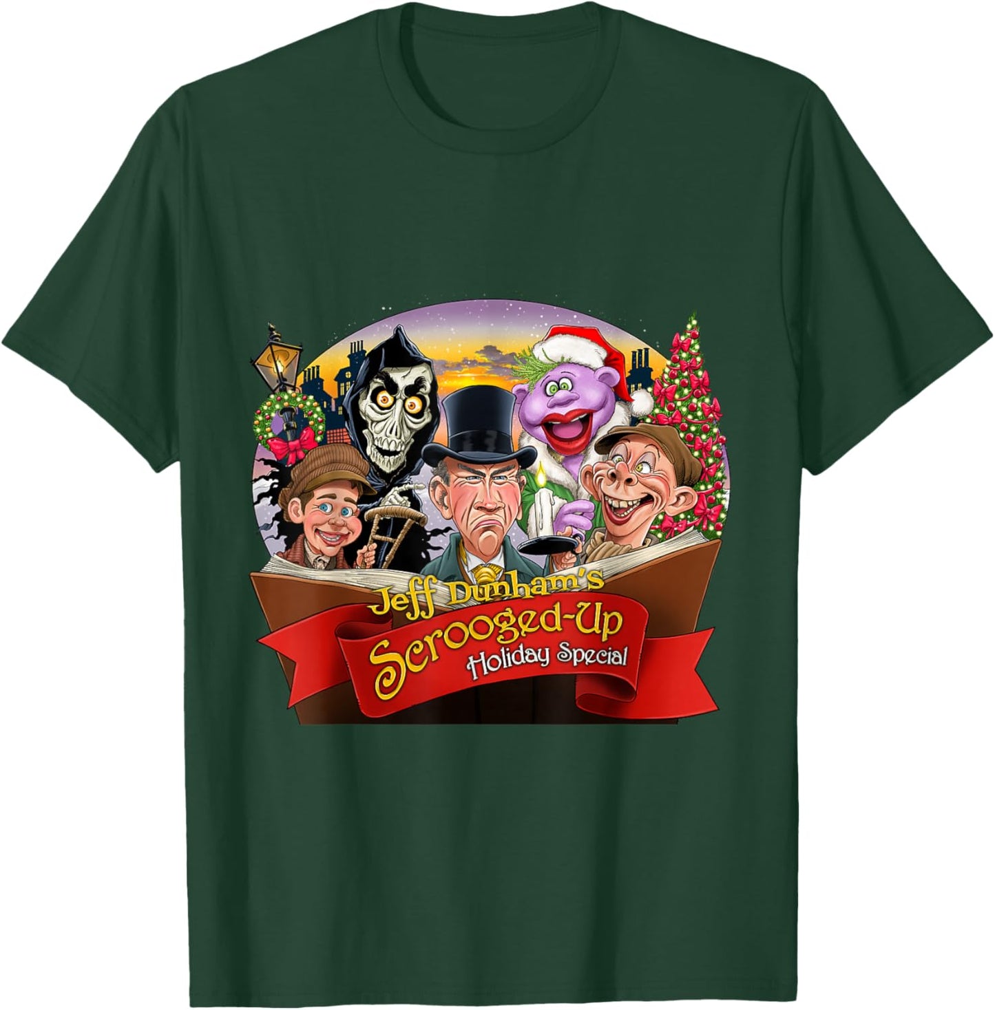 Jeff Dunham 2024 Holiday - Black, -Adults/Kids, Short Sleeve, Cartoon Holiday Character, Classic Fit, Polyester 100% Cotton Blend, Size Small T-Shirt - T-Shirt | Forest