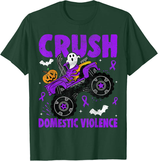 Crush Domestic Violence Awareness Halloween Monster Truck T-Shirt - T-Shirt | Forest
