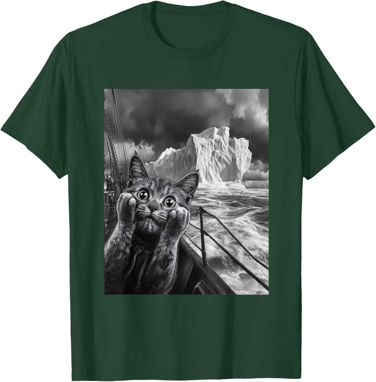 Funny Titanic Iceberg Scared Surprised Cat Selfie T-Shirt - T-Shirt | Forest