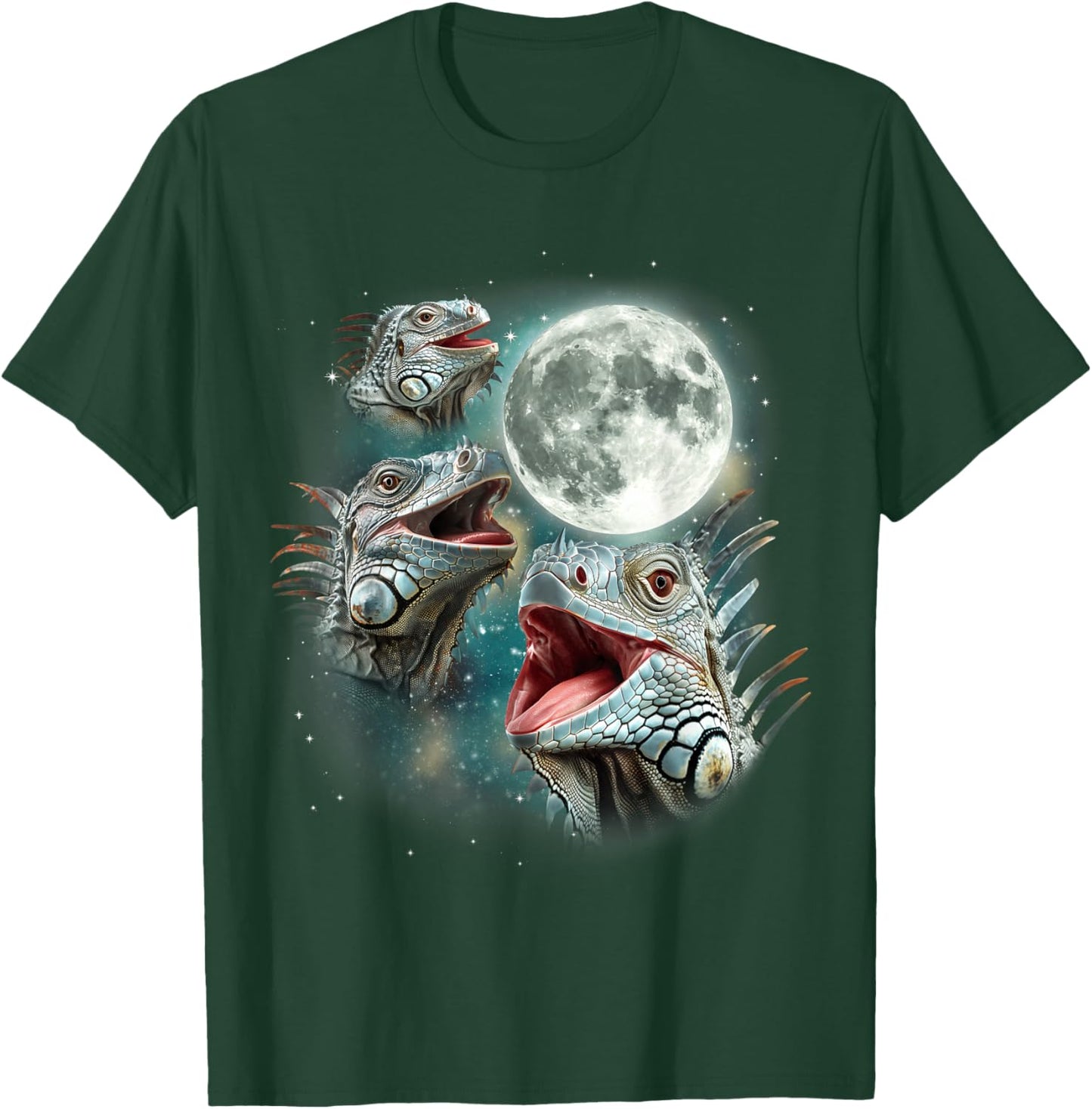 Three Iguana Moon | 3 Howling Reptiles Night Wildlife Iguana T-Shirt - T-Shirt | Forest