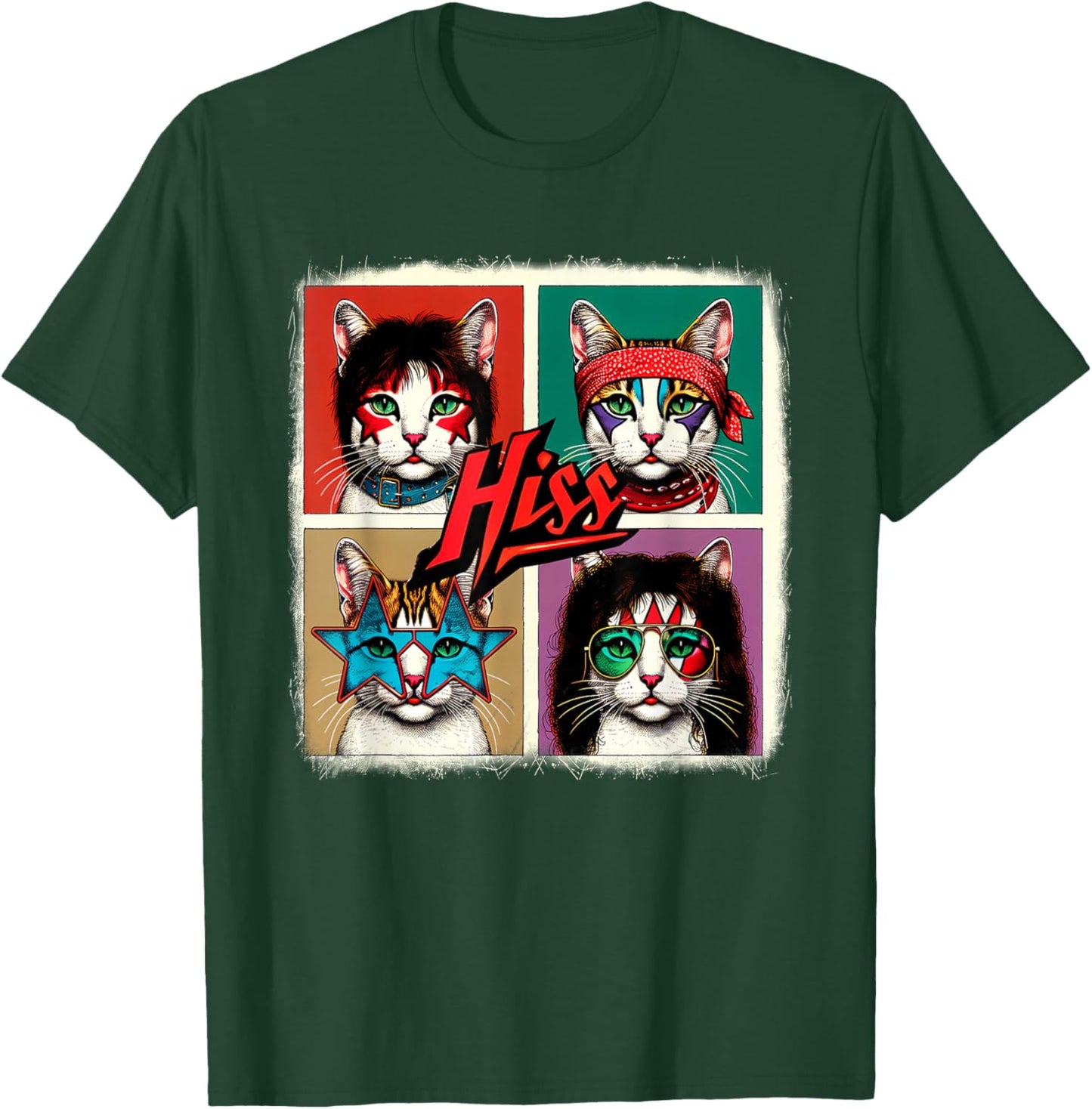 Rock Band Retro Cat Music Concert Band 70s 09S0SR T-Shirt - T-Shirt | Forest
