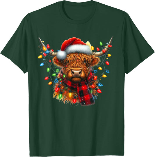 Scottish Highland Cow Santa Claus Hat Christmas Highland Cow T-Shirt - T-Shirt | Forest