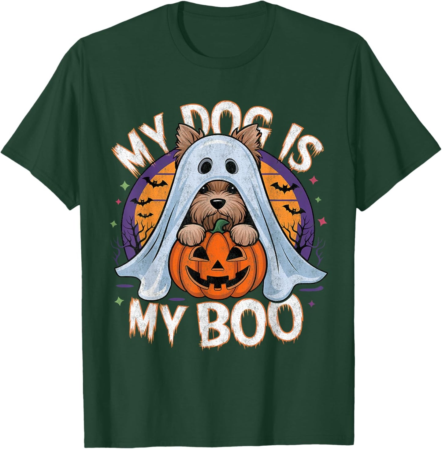 Halloween Dog Costume Vintage Ghost Yorkie My Dog Is My Boo T-Shirt - T-Shirt | Forest