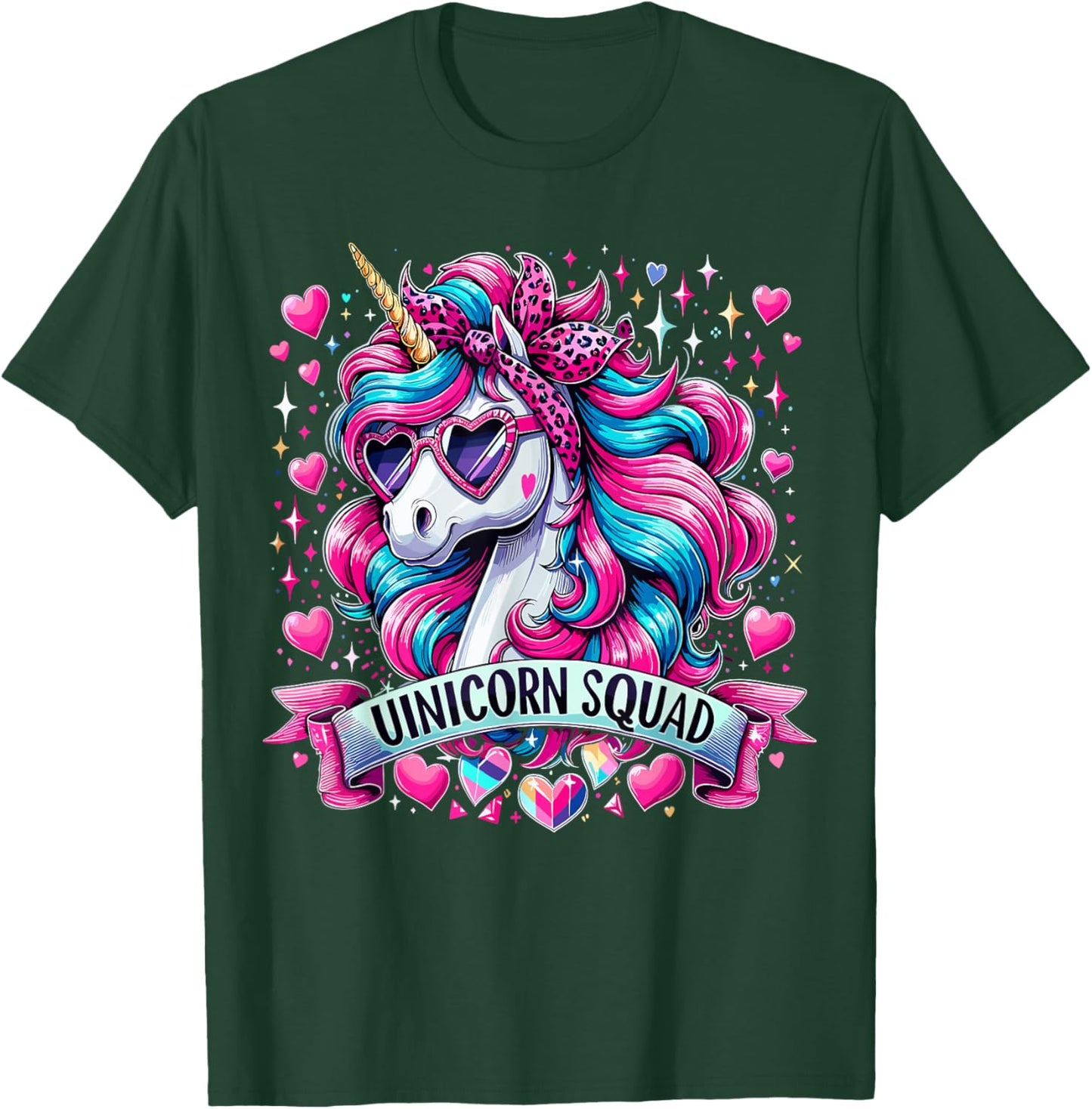 Unicorn Squad Unicorn with leopard Bandana T-Shirt - T-Shirt | Forest