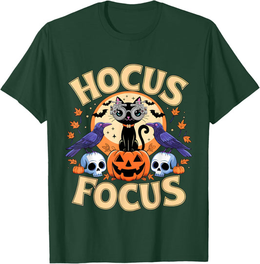 Hocus Focus Optometry Halloween Shirt Eye Doctor Cat Spooky T-Shirt - T-Shirt | Forest