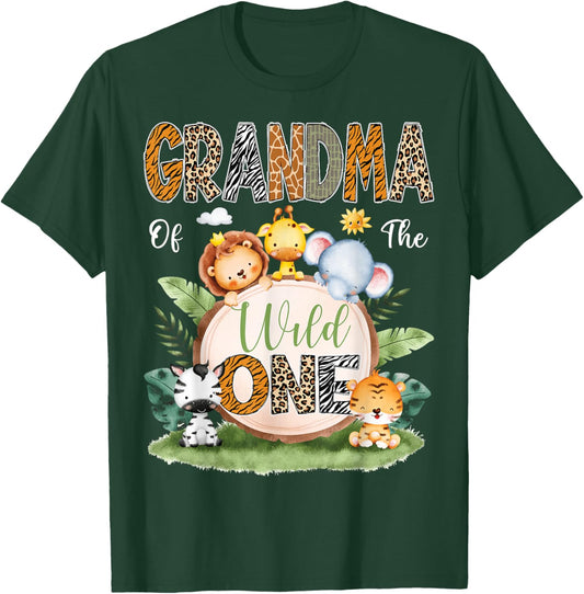 Grandma Of The Wild One 1St Birthday Kids Safari Jungle T-Shirt - T-Shirt | Forest