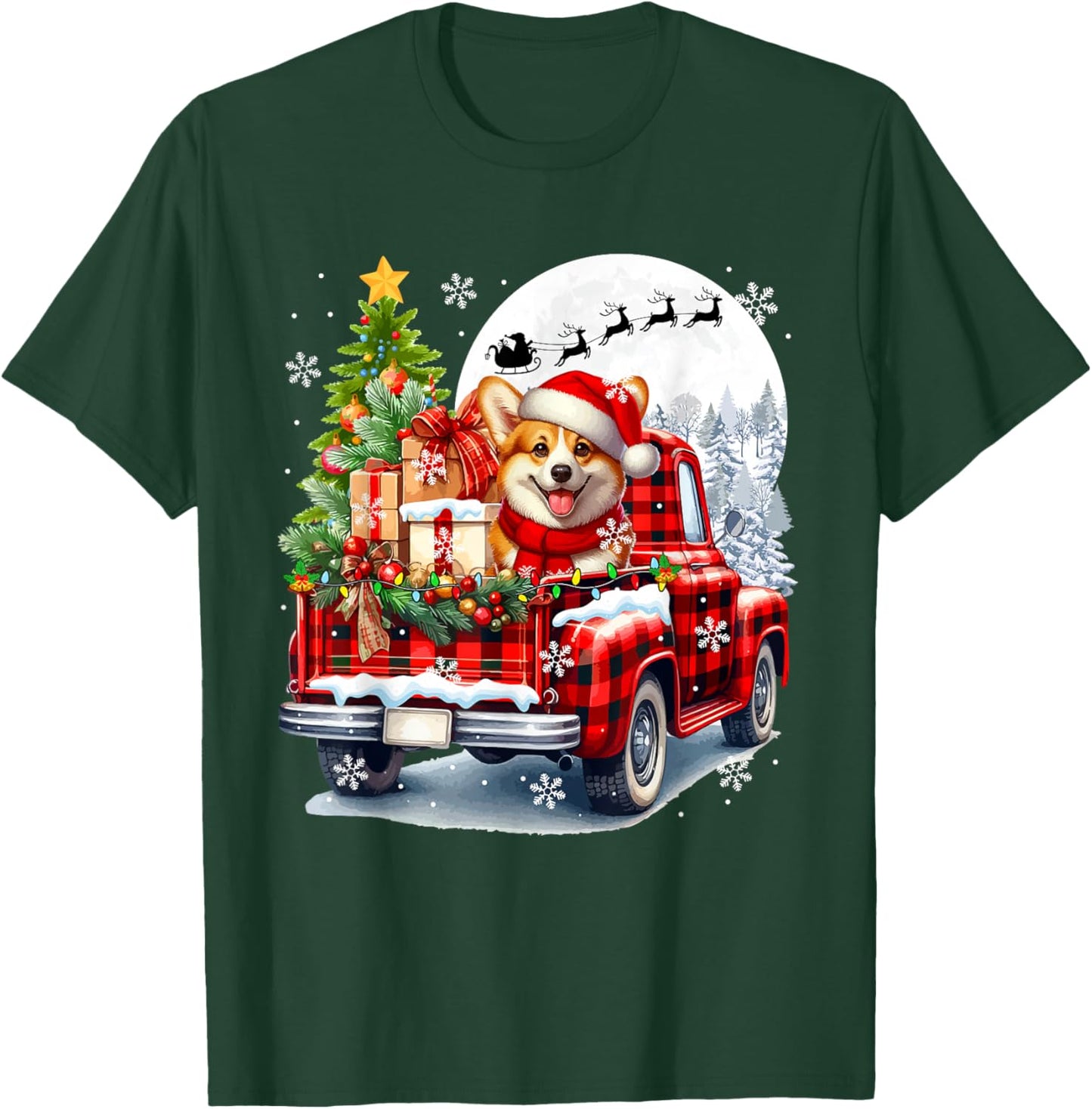 Santa Corgi On Pickup Truck Christmas Owner Kids Family T-Shirt - T-Shirt | Forest