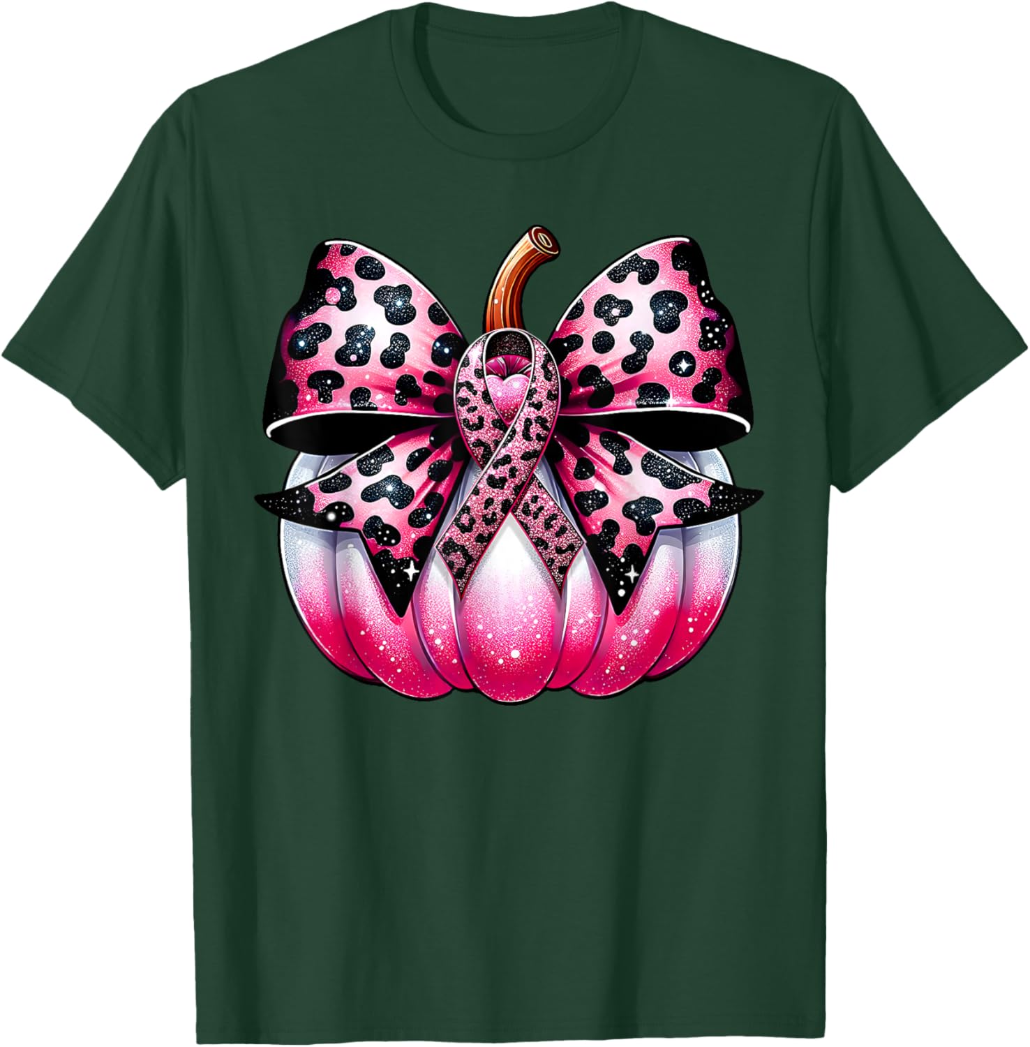 Coquette Bow Pumpkin Pink Ribbon Breast Cancer Awareness T-Shirt - T-Shirt | Forest