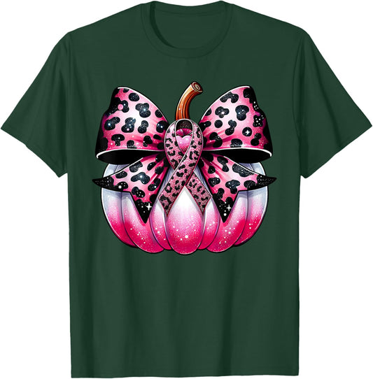 Coquette Bow Pumpkin Pink Ribbon Breast Cancer Awareness T-Shirt - T-Shirt | Forest