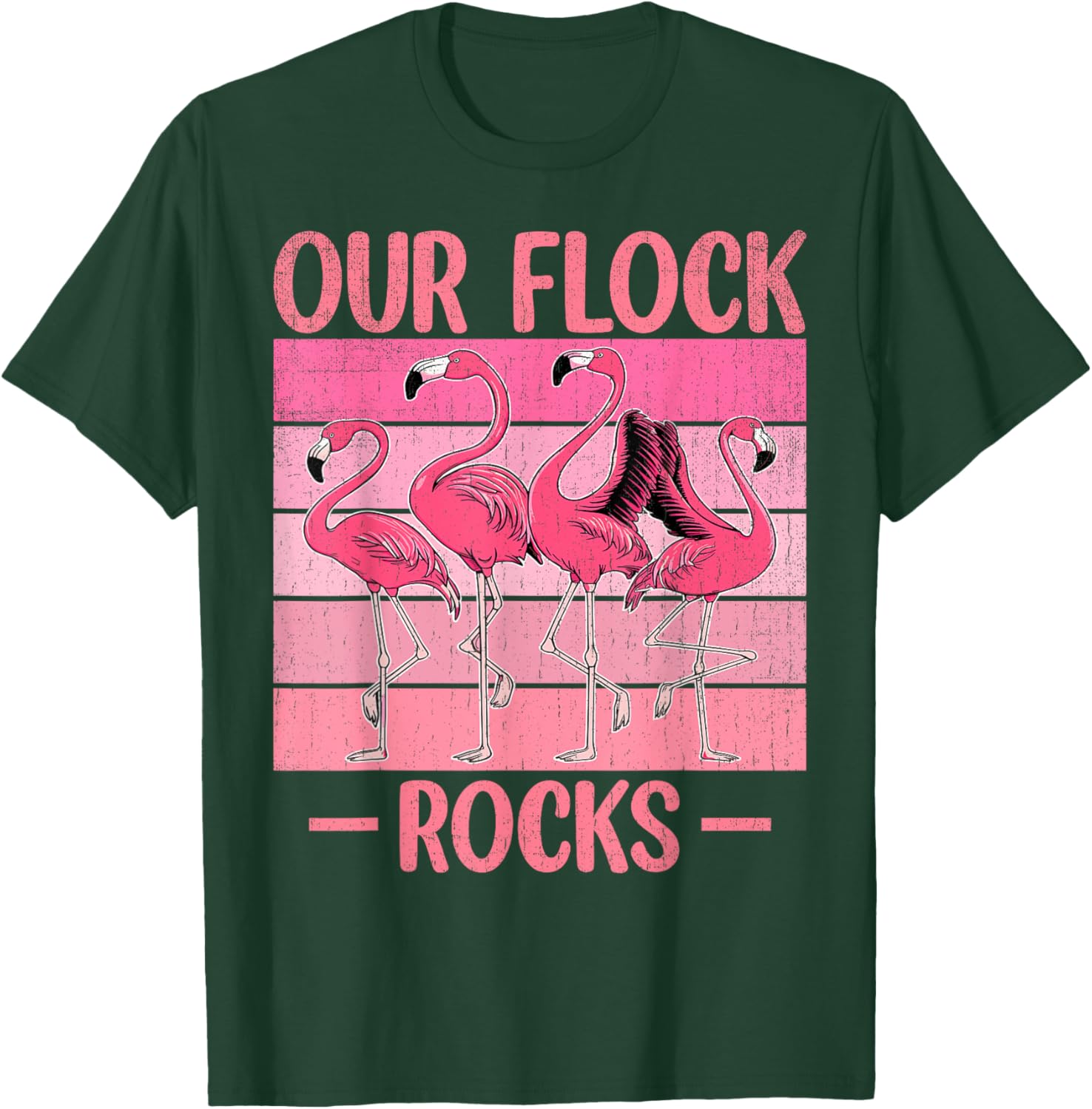 Our Flock Rocks Flamingos Lover Family Vacation Group T-Shirt - T-Shirt | Forest