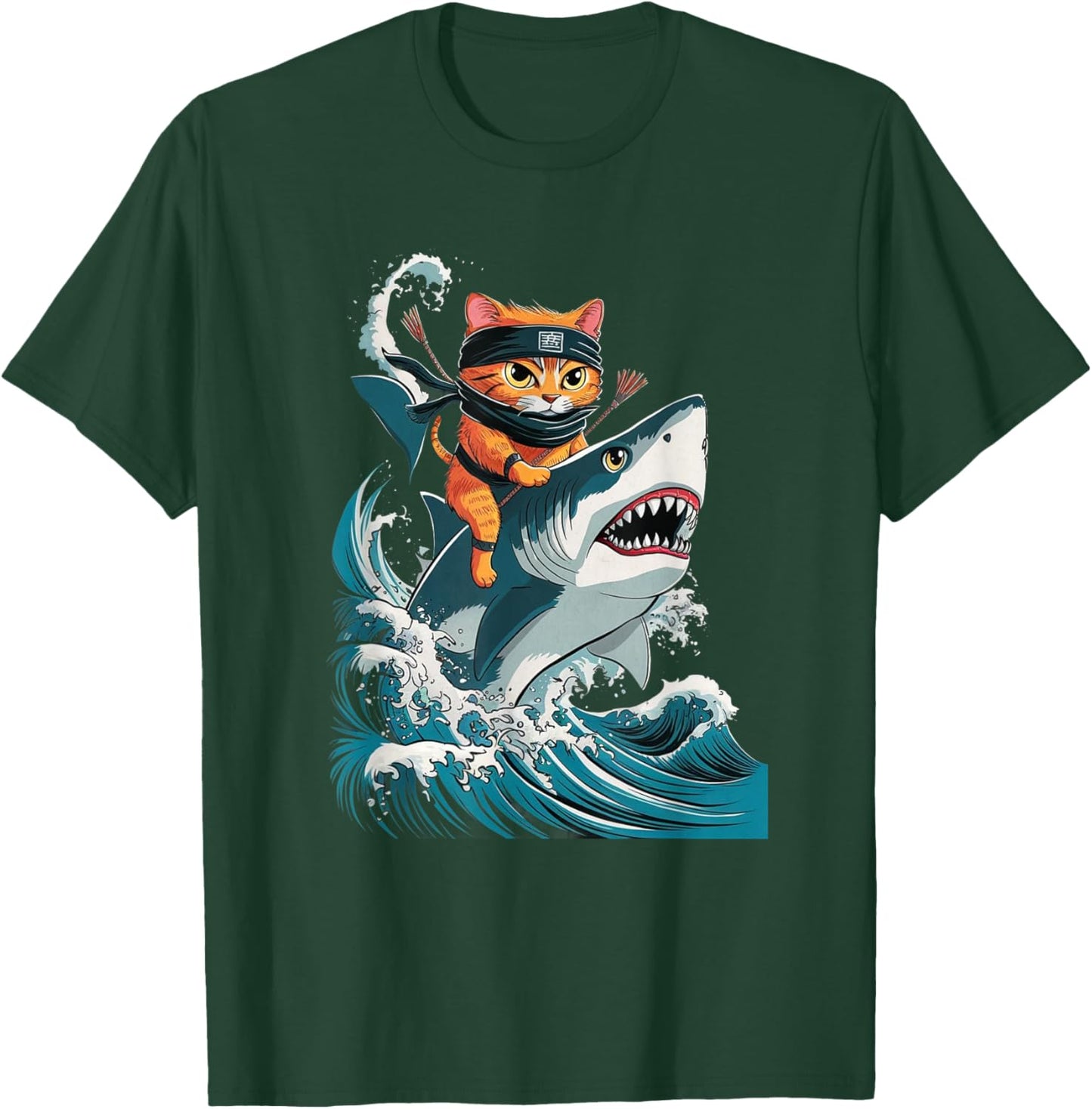 Samurai Cat Ninja Aesthetic Japanese Katana Tokyo culture Men Women Kids T-Shirt - T-Shirt | Forest