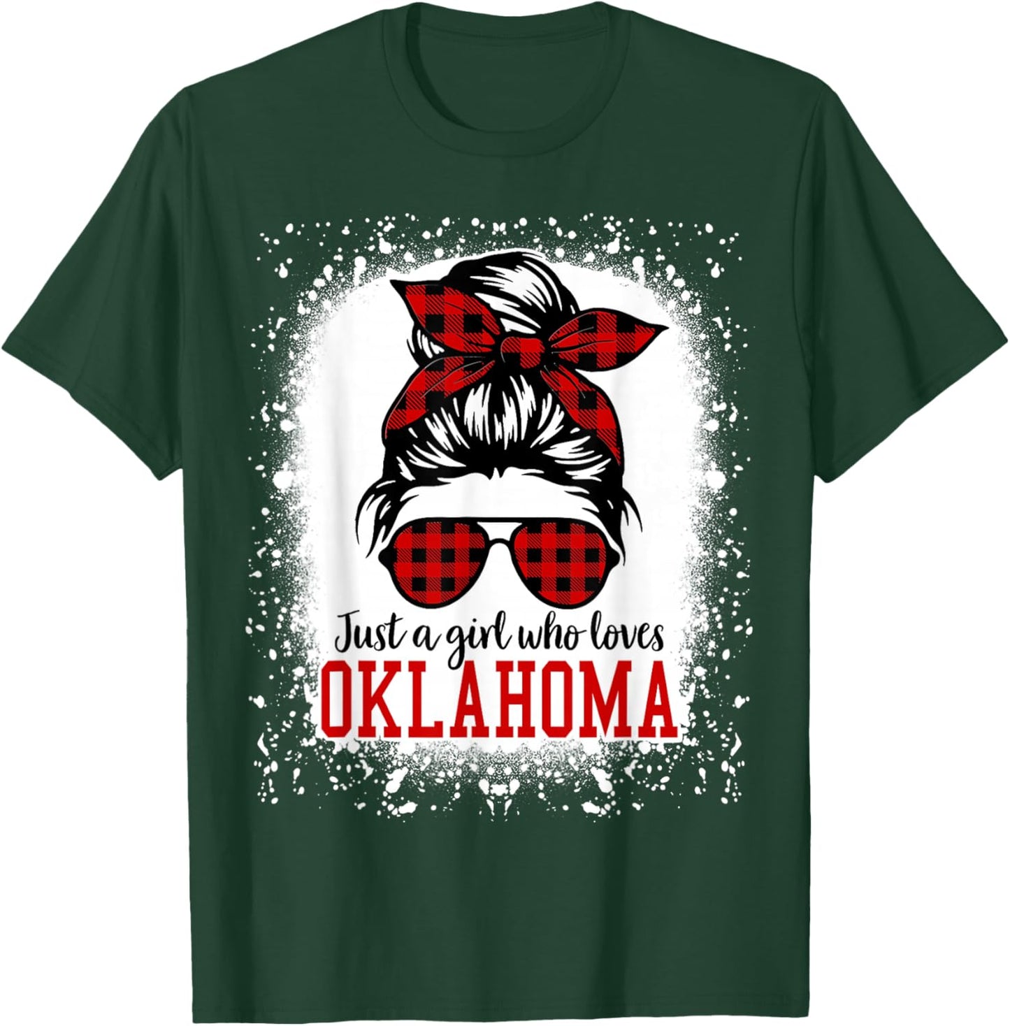 Oklahoma Women Girls Messy Bun Hair, I Love Oklahoma T-Shirt - T-Shirt | Forest