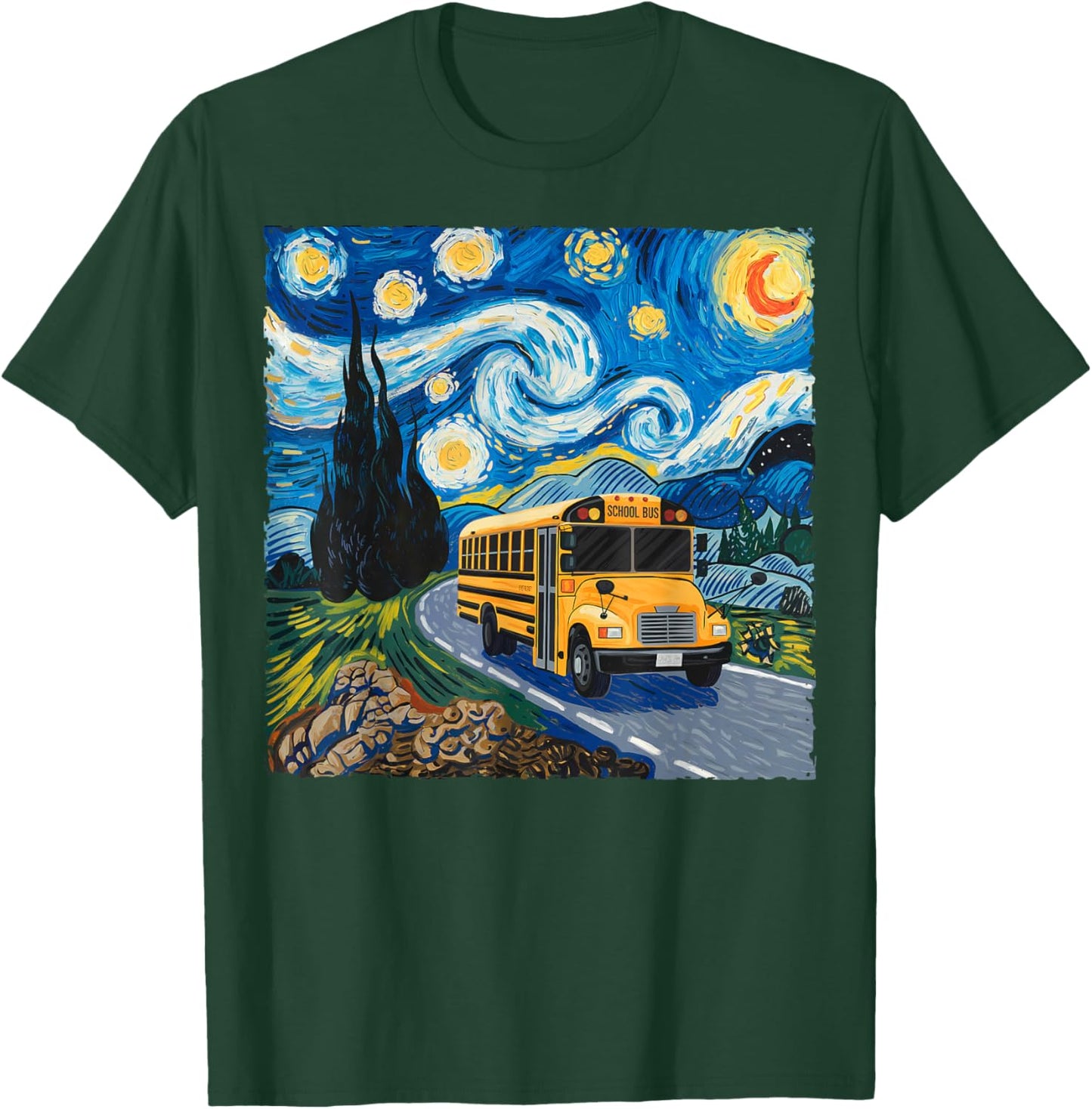 Starry Night School Bus Driver Van Gogh Art Style Halloween T-Shirt - T-Shirt | Forest