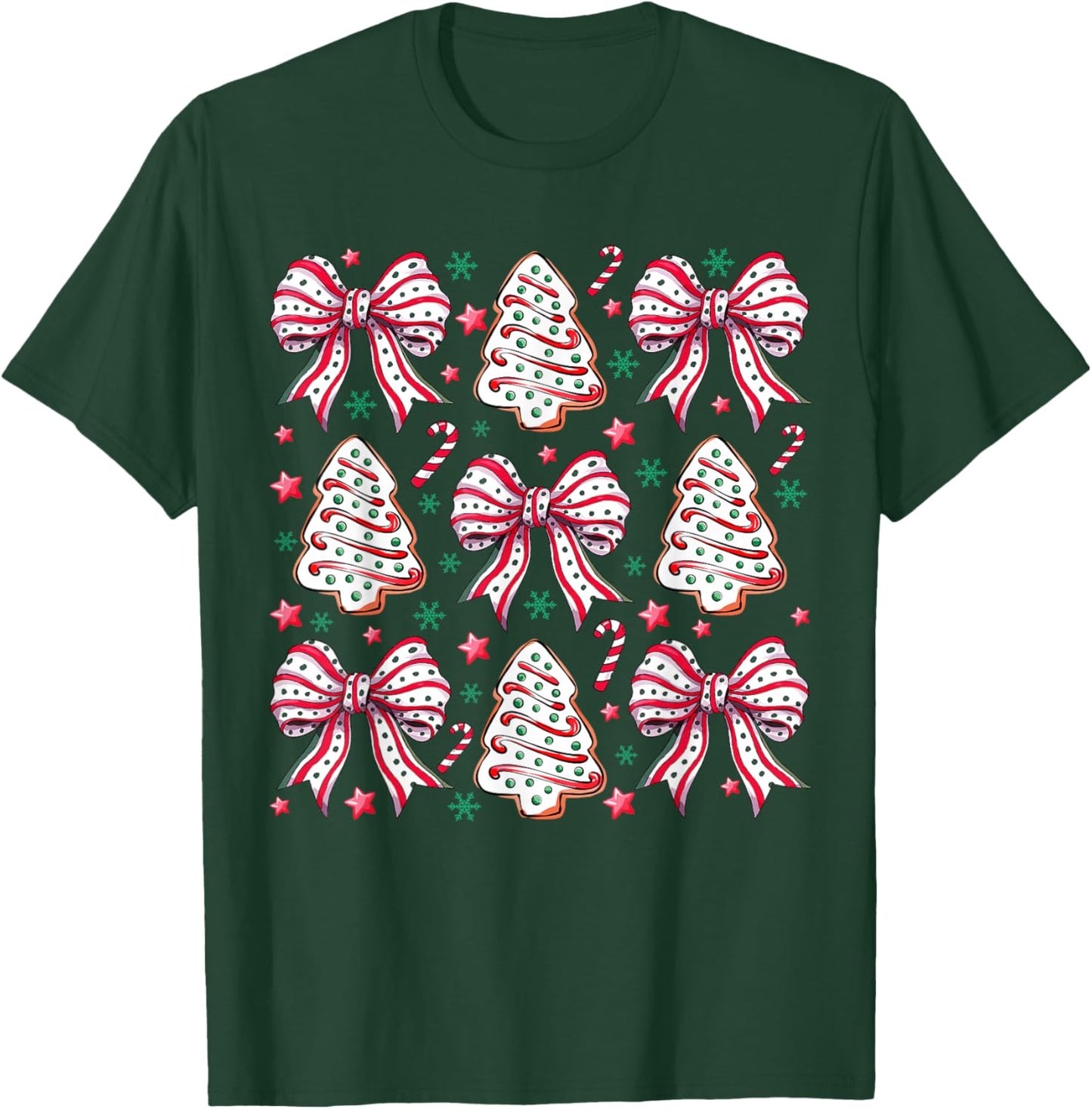Coquette Bow Tree Cake Candy Cane Merry Christmas Women Kids T-Shirt - T-Shirt | Forest