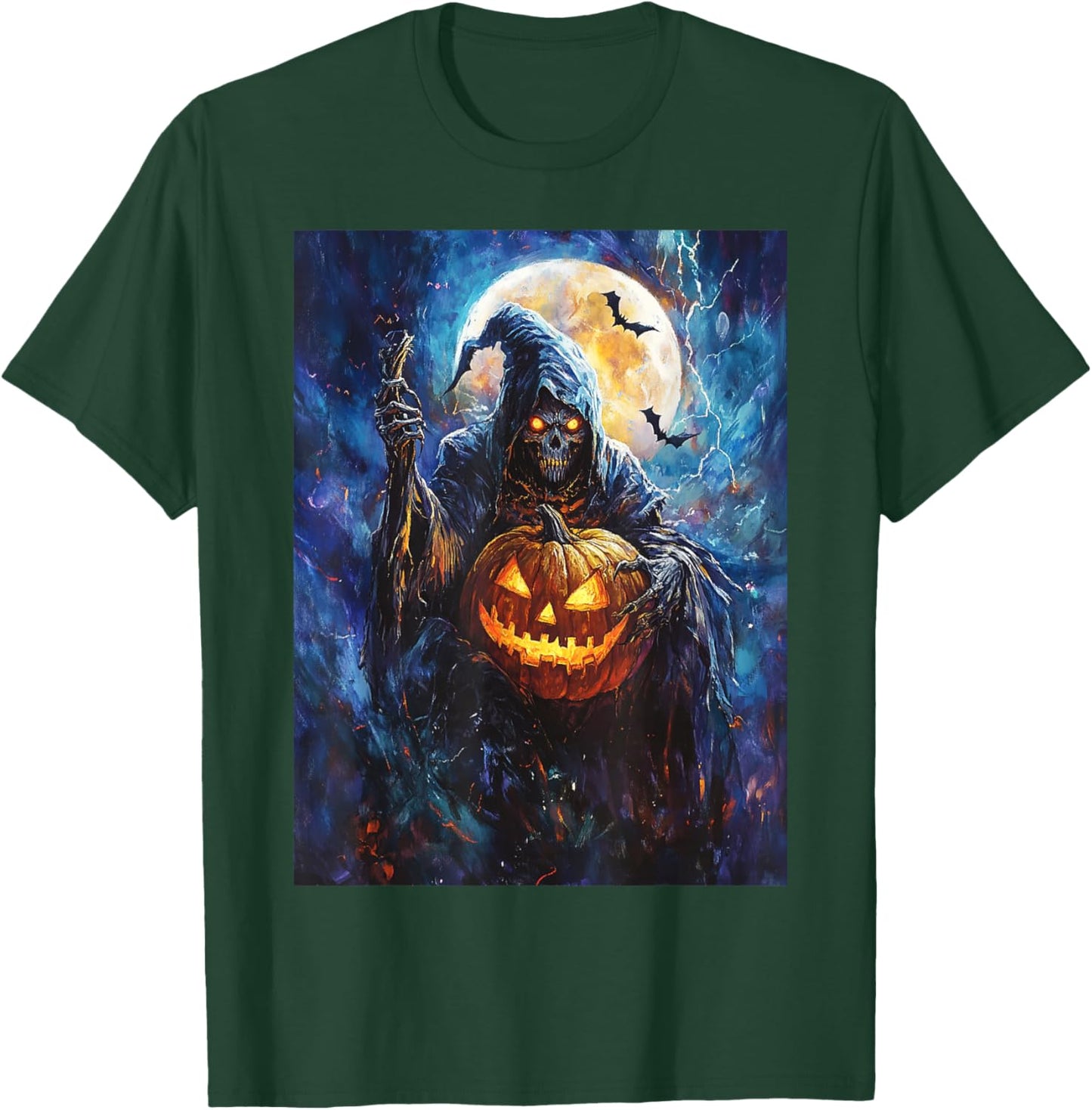 Halloween Spooky Pumpkin Design Scary Grim Reaper Halloween T-Shirt - T-Shirt | Forest