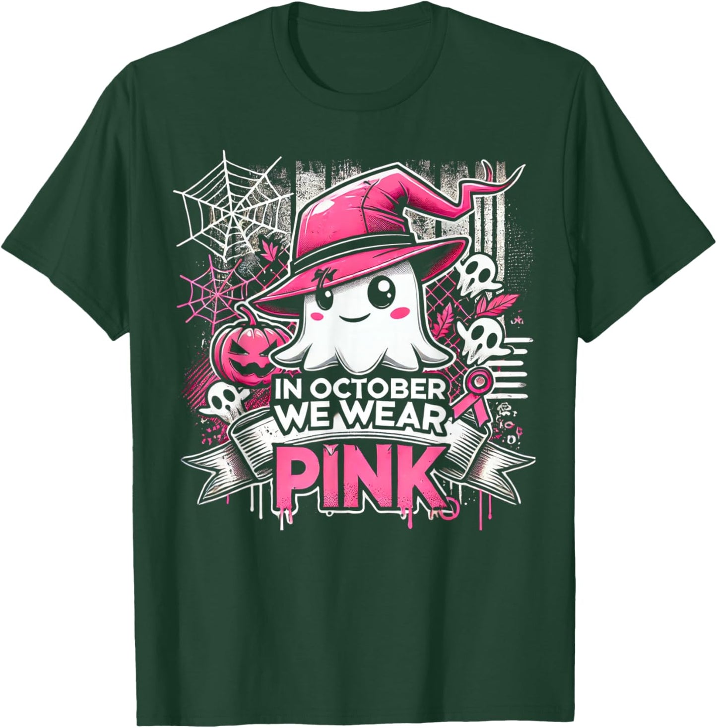 October We Wear Pink Ghost Witch Halloween T-Shirt - T-Shirt | Forest