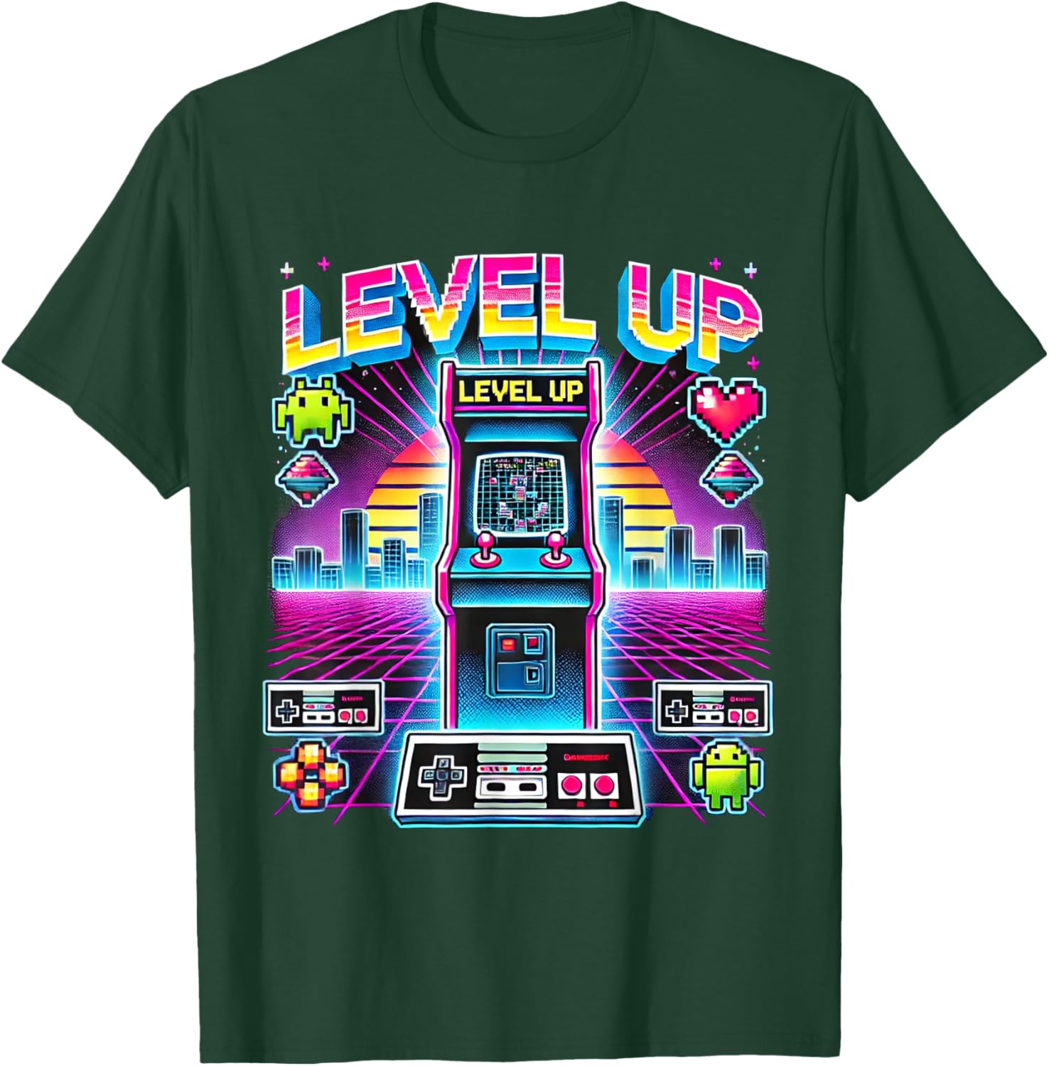 Level-Up for Gamers Nostalgic Retro Arcade T-Shirt - T-Shirt | Forest