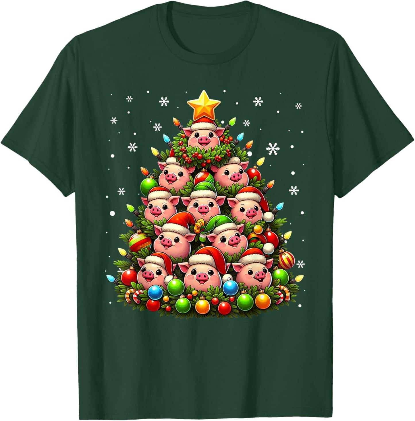 Ugly Christmas Sweater Day Funny Pig Christmas Tree Xmas T-Shirt - T-Shirt | Forest