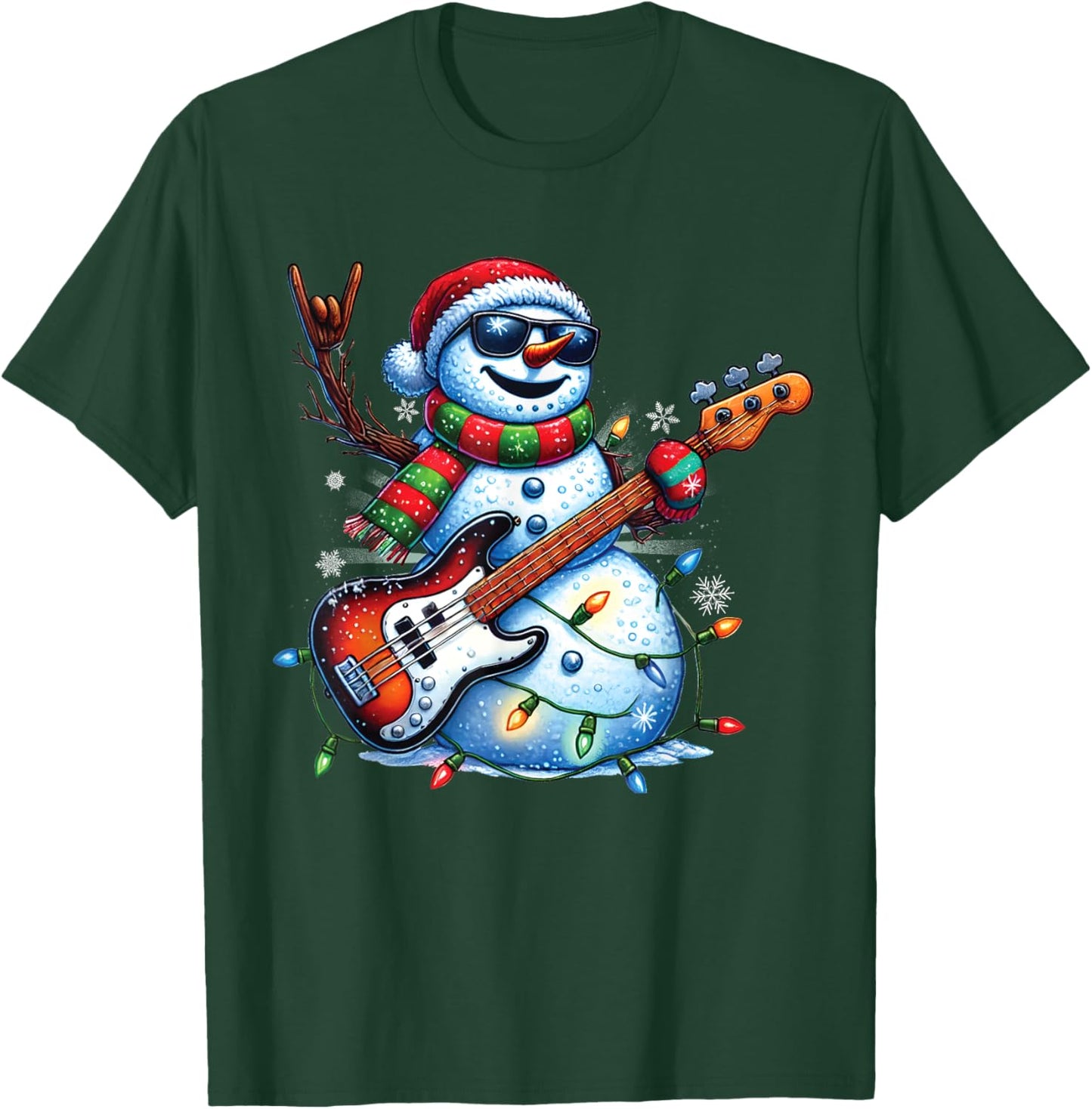 Funny Snowman Playing Guitar Christmas Musician Guitarist T-Shirt - T-Shirt | Forest