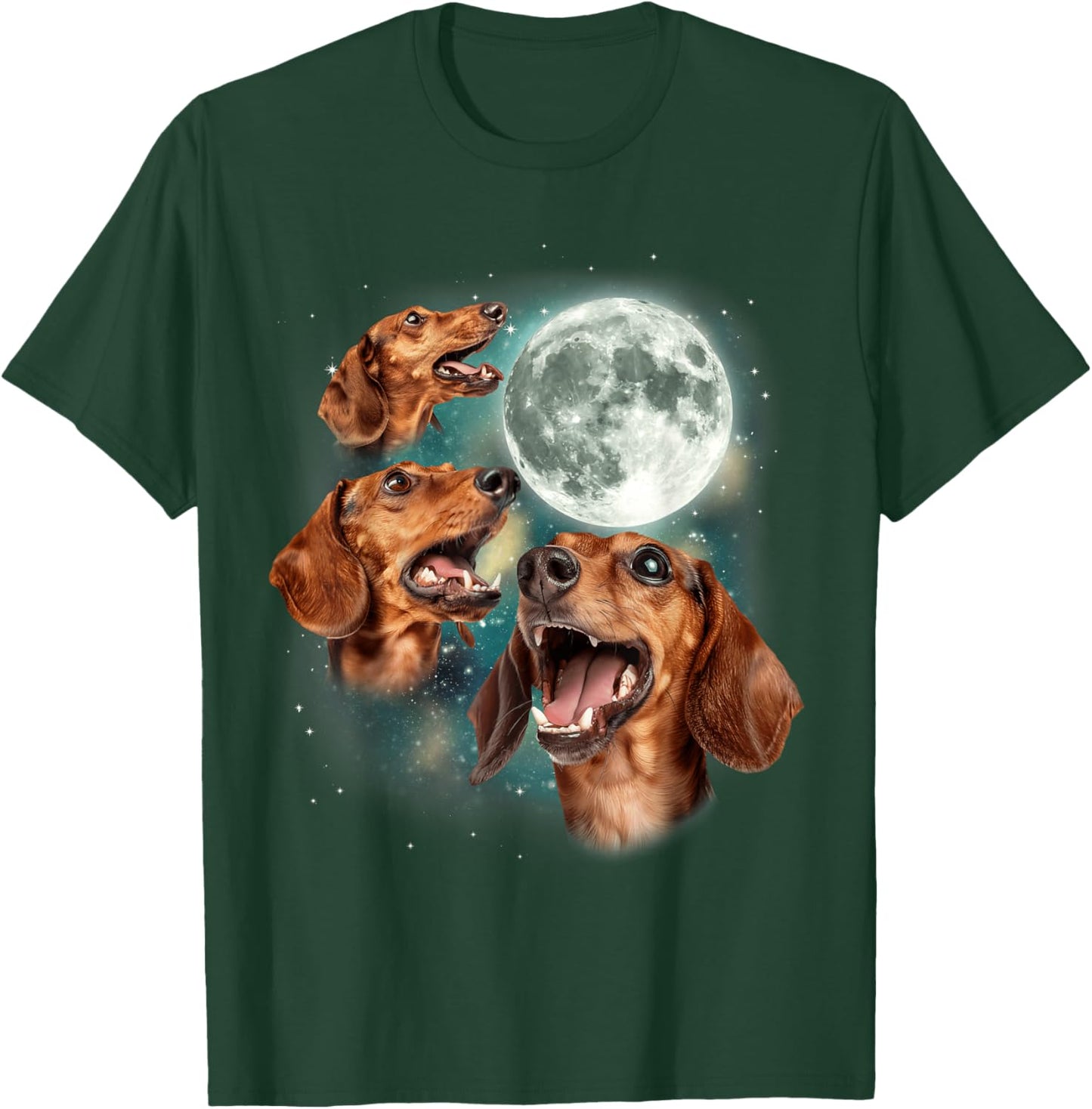 Three Dachshund Moon | 3 Wiener Pups Dog Lover Dachshund Pet T-Shirt - T-Shirt | Forest