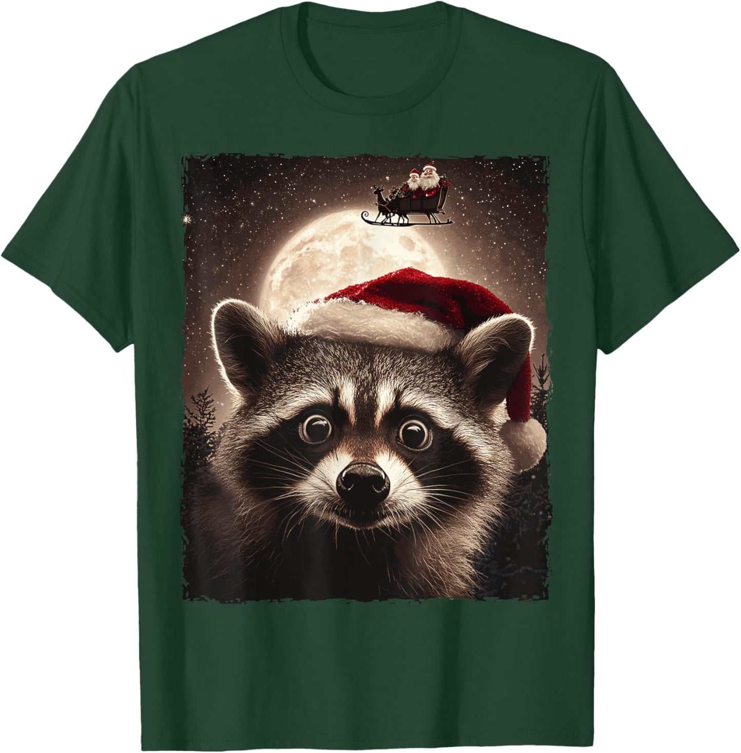 Funny Raccoon Selfie Santa Moon Xmas Christmas T-Shirt - T-Shirt | Forest