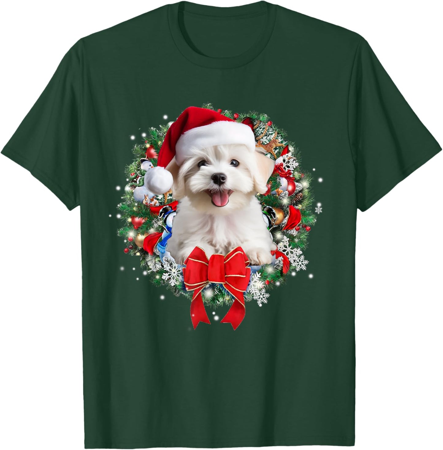 Maltese Christmas Wreath Decoration Xmas Pajamas T-Shirt - T-Shirt | Forest