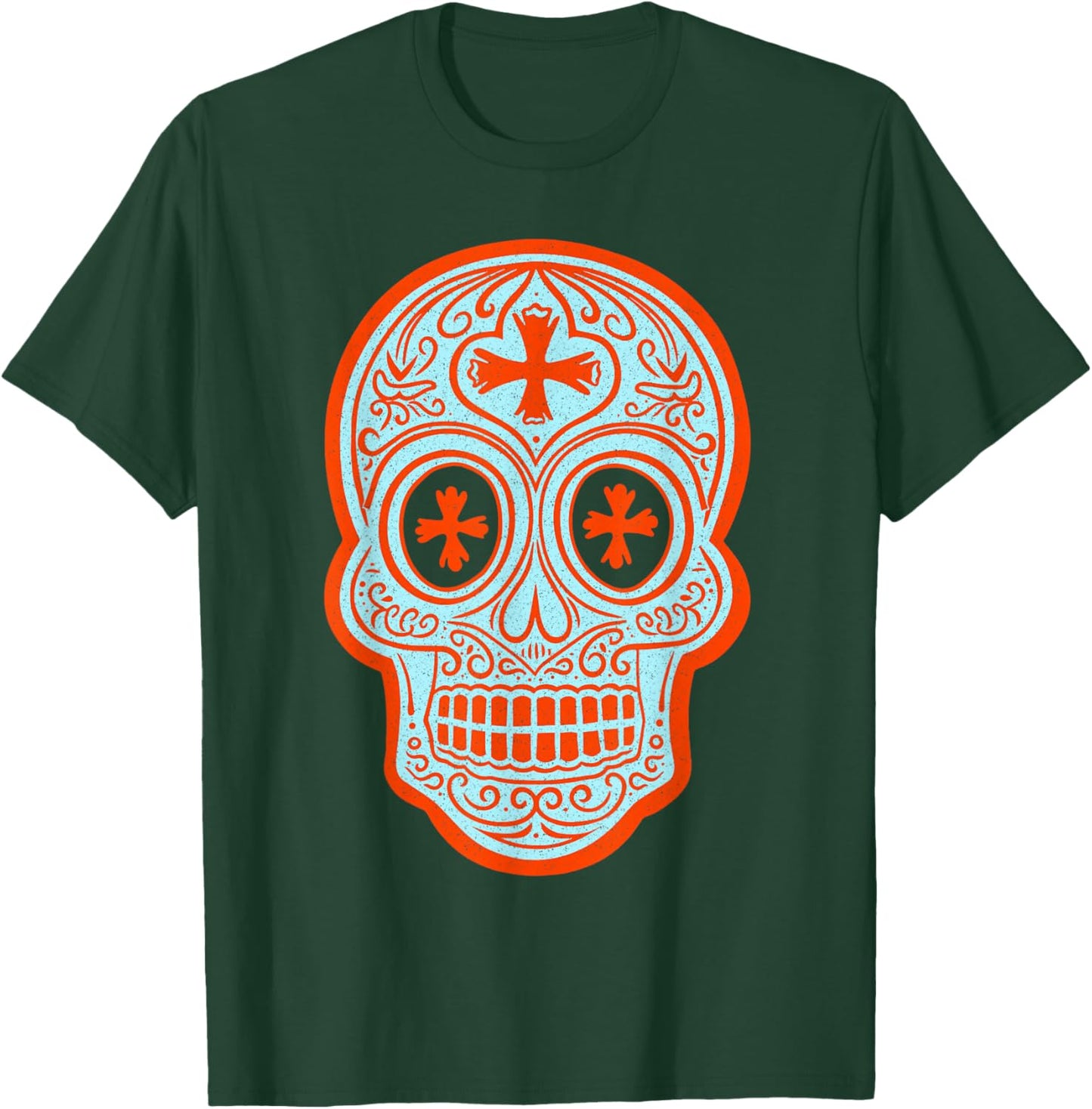 Vintage Calavera Sugar Skull Orange and Blue Design T-Shirt - T-Shirt | Forest