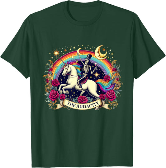 The Audacity Skeleton Unicorn Graphic Flowers T-Shirt - T-Shirt | Forest