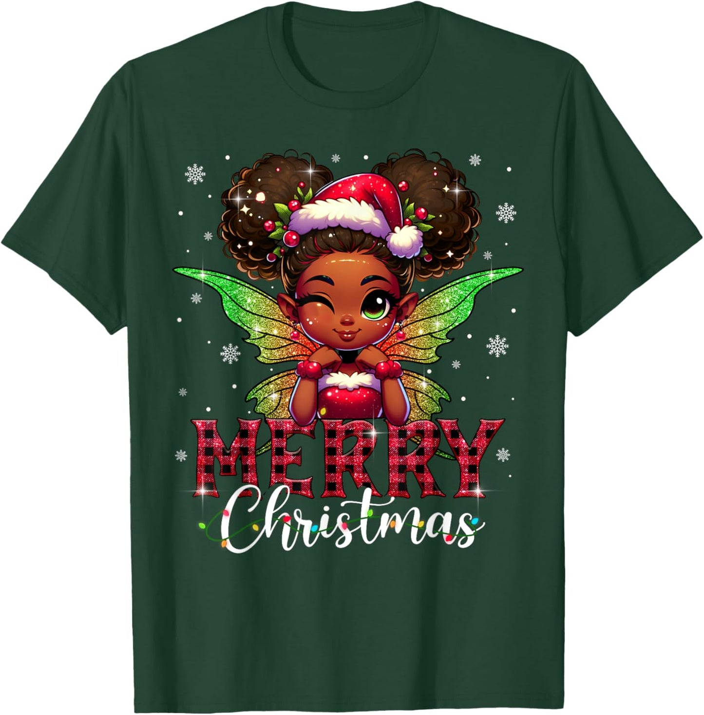 African American Merry Christmas Cute Black Girl Kids T-Shirt - T-Shirt | Forest