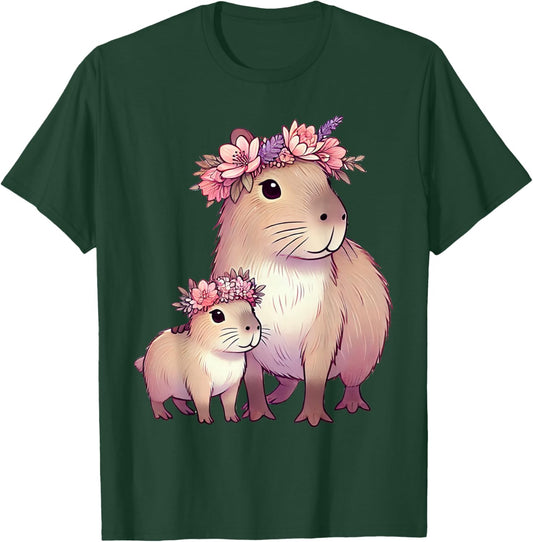 Capybara Mom Flower T-Shirt - T-Shirt | Forest