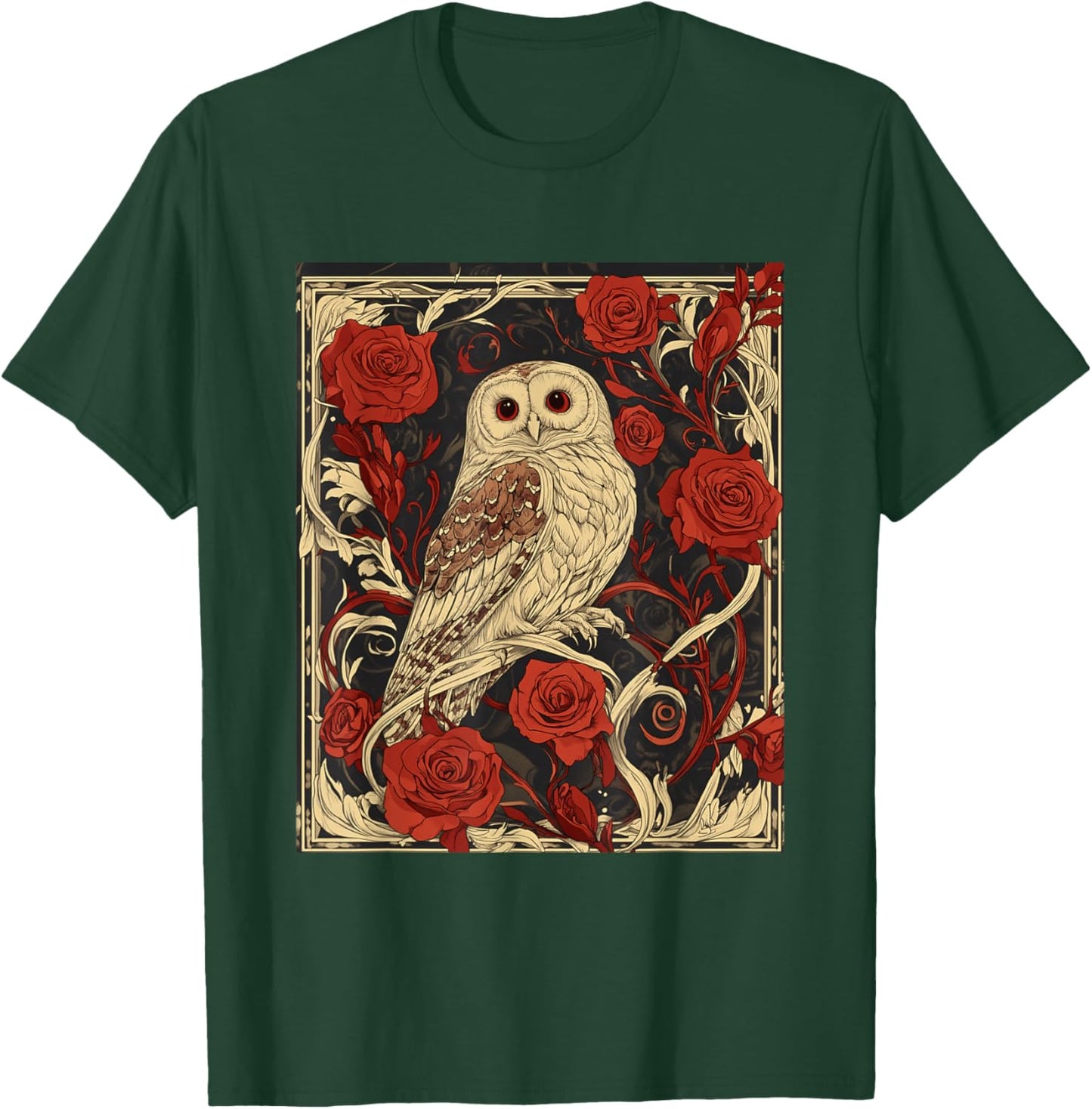 Art Nouveau Aesthetic Owl Roses Garden T-Shirt - T-Shirt | Forest
