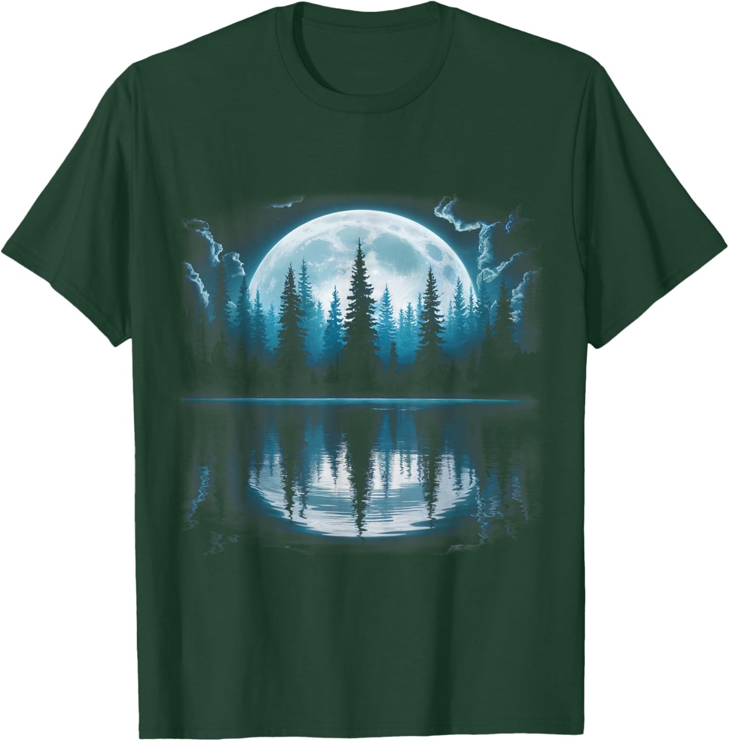 Full Moon Forest Trees Reflection Nature Outdoor Night Art T-Shirt - T-Shirt | Forest