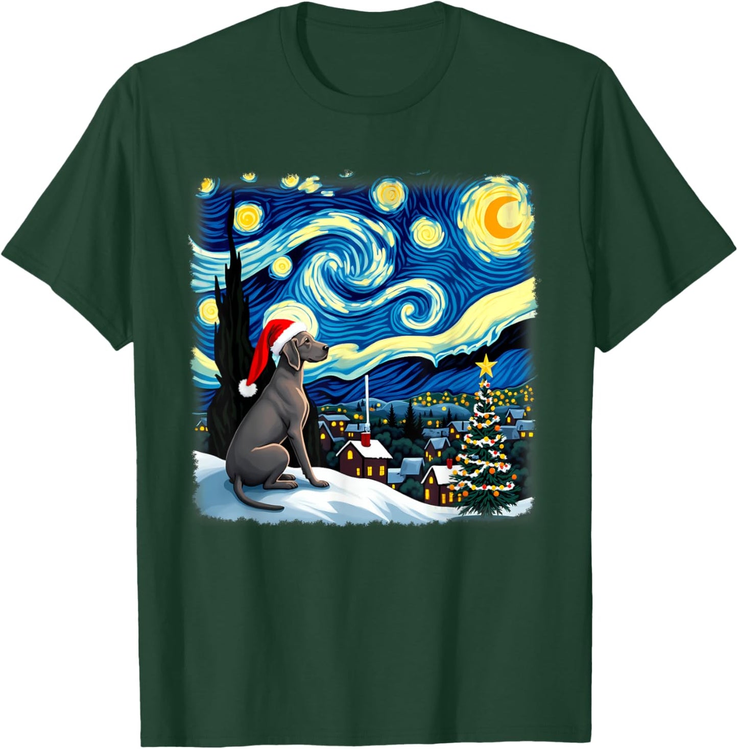 Christmas Weimaraner Dog Starry Night T-Shirt - T-Shirt | Forest