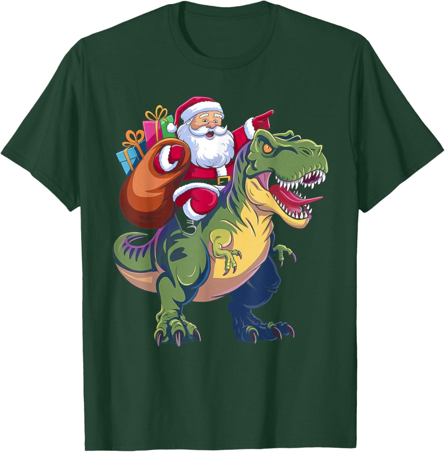 Christmas Santa Riding Dinosaur T-rex Boys Kids Toddler T-Shirt - T-Shirt | Forest