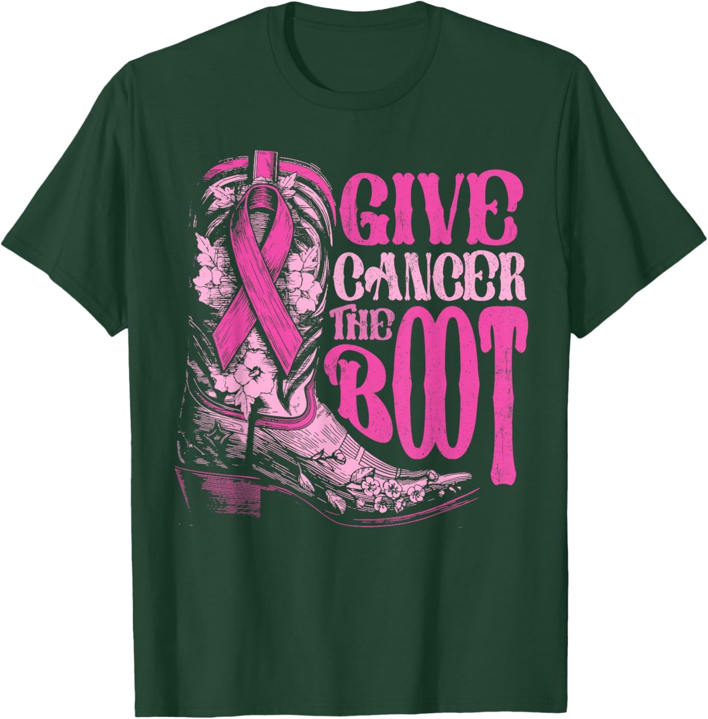 Breast Cancer Cowboy Give Cancer the Boot Cowgirl Rodeo T-Shirt - T-Shirt | Forest