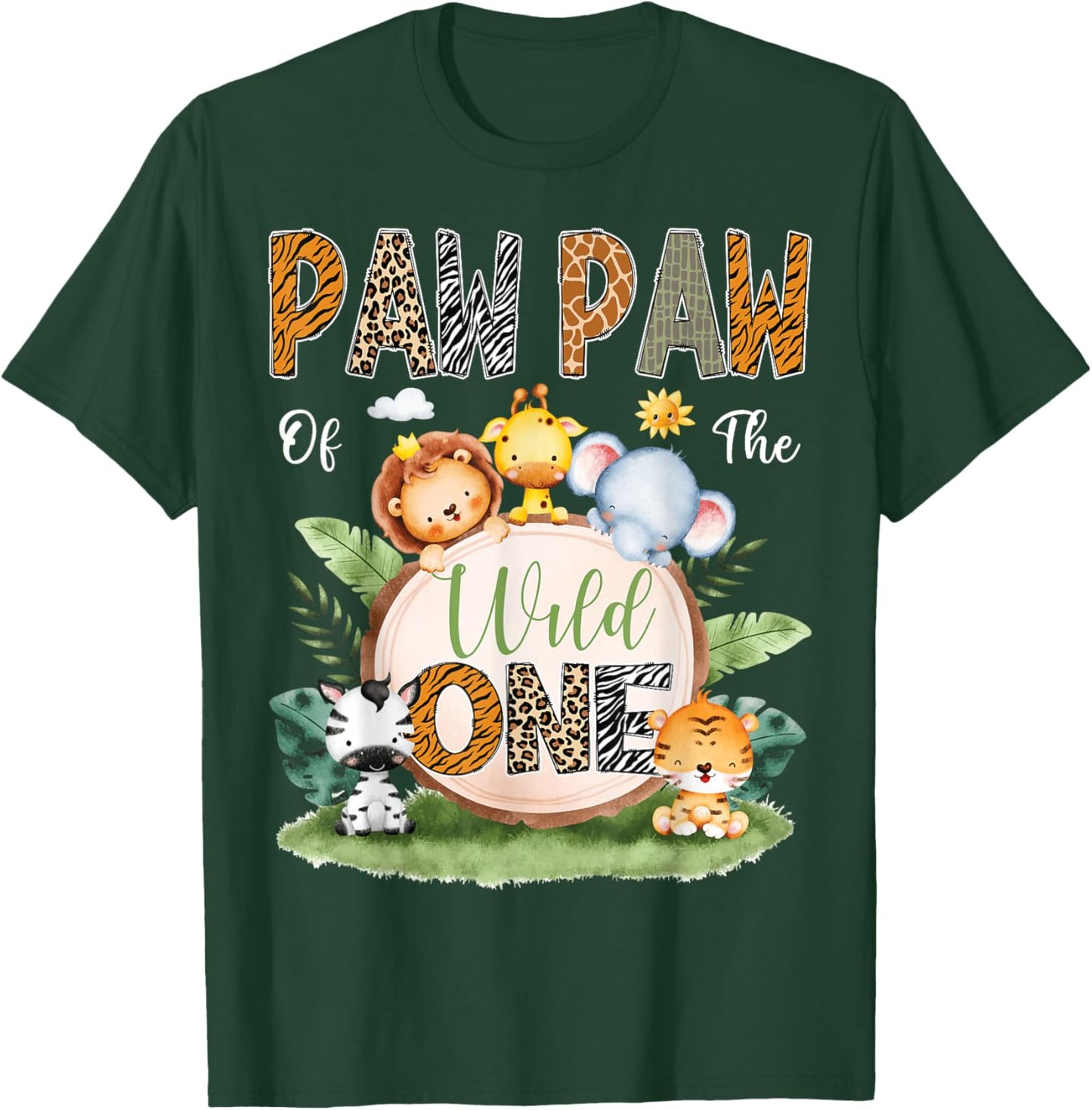 Paw Paw Of The Wild One 1St Birthday Kids Safari Jungle T-Shirt - T-Shirt | Forest