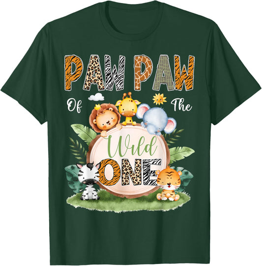 Paw Paw Of The Wild One 1St Birthday Kids Safari Jungle T-Shirt - T-Shirt | Forest