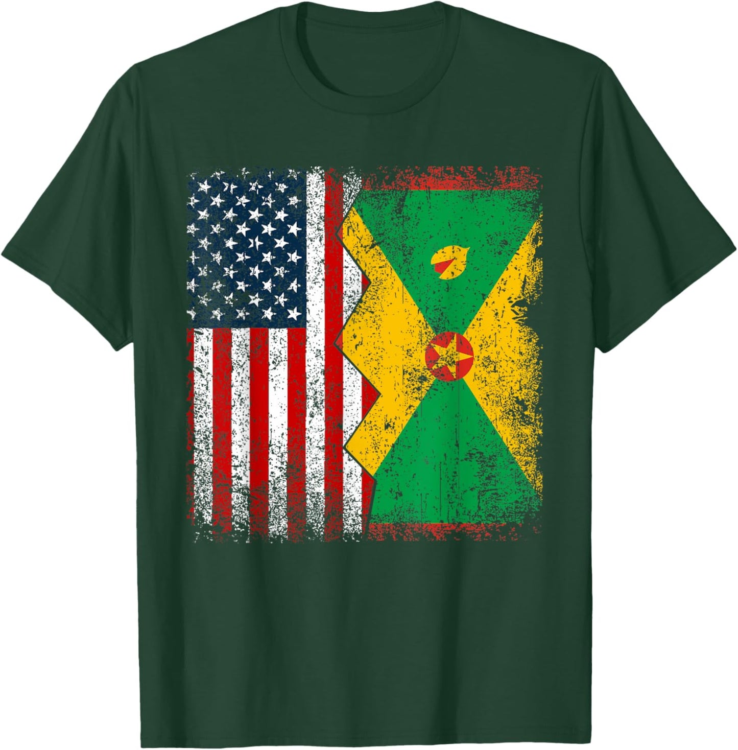 Grenadian Roots | Half American Flag | America Grenada Flags T-Shirt - T-Shirt | Forest
