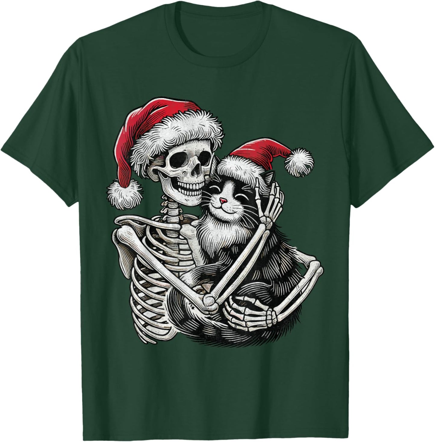 Skeleton Hugging Cat christmas Cat Lover Cat Mom Dad T-Shirt - T-Shirt | Forest