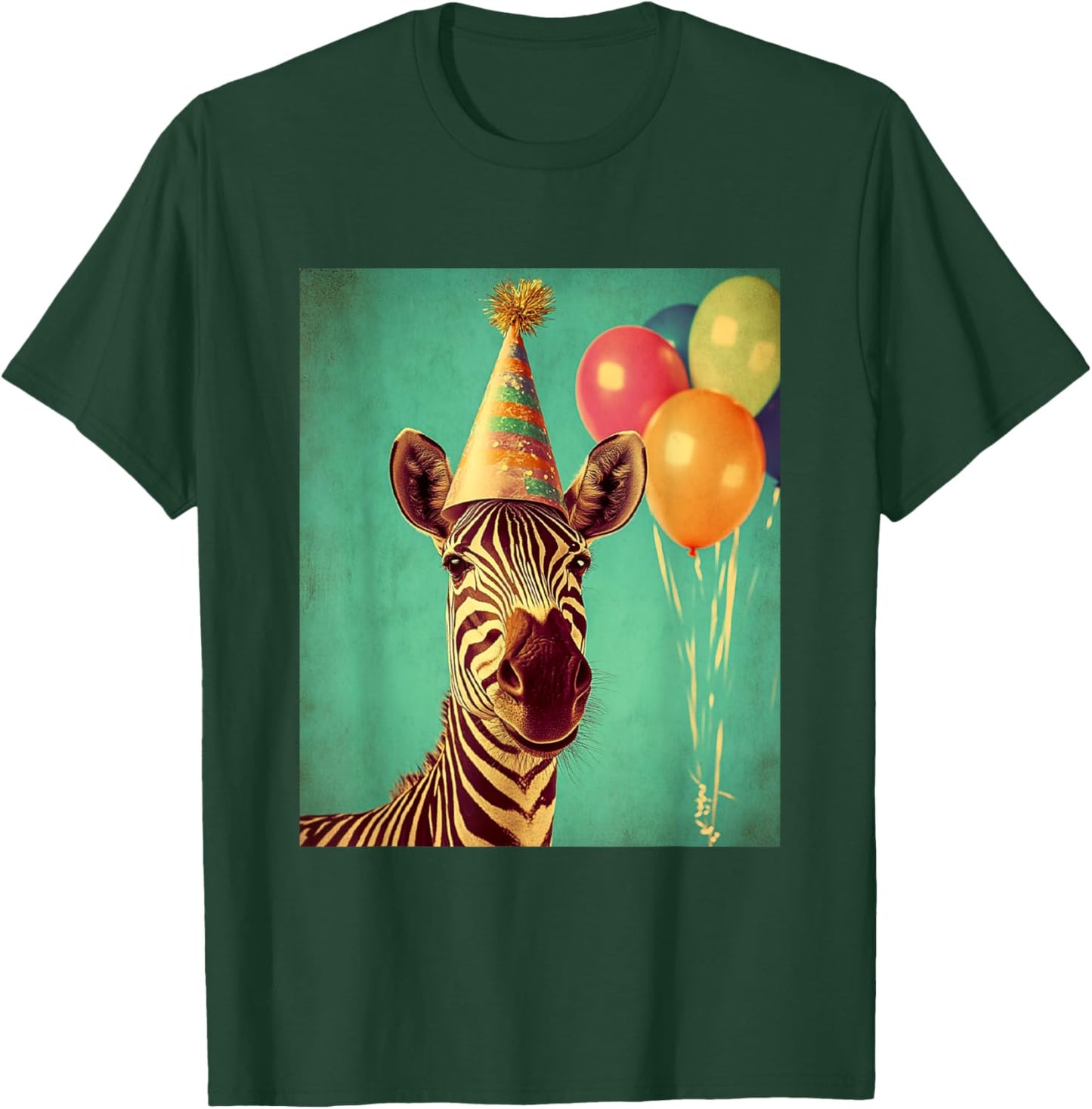 Zebra Retro Art Print Birthday Party Balloons & Party Hat T-Shirt - T-Shirt | Forest