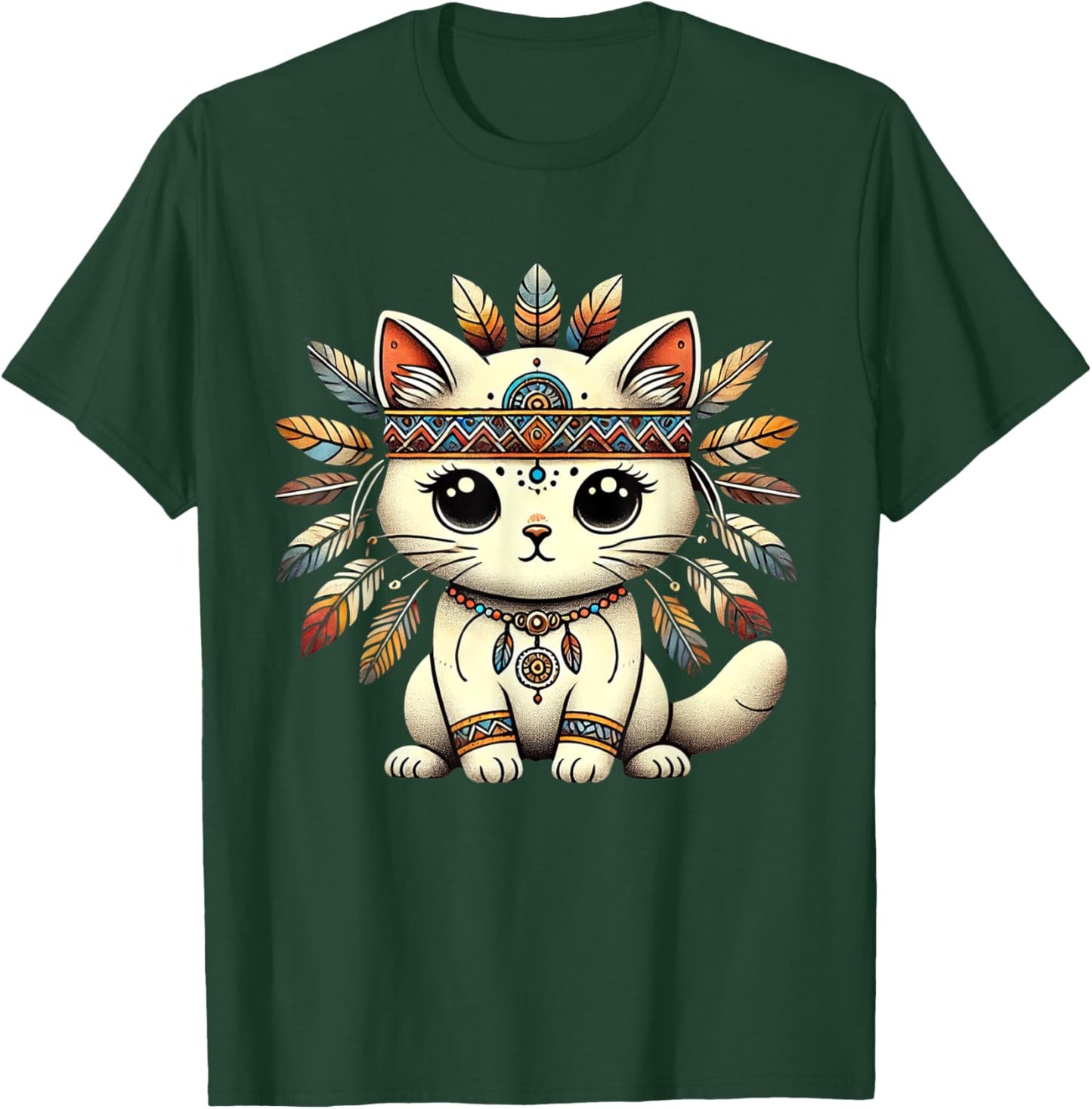 Native American Indian Cute Cat Culture and Heritage Women Kids T-Shirt - T-Shirt | Forest