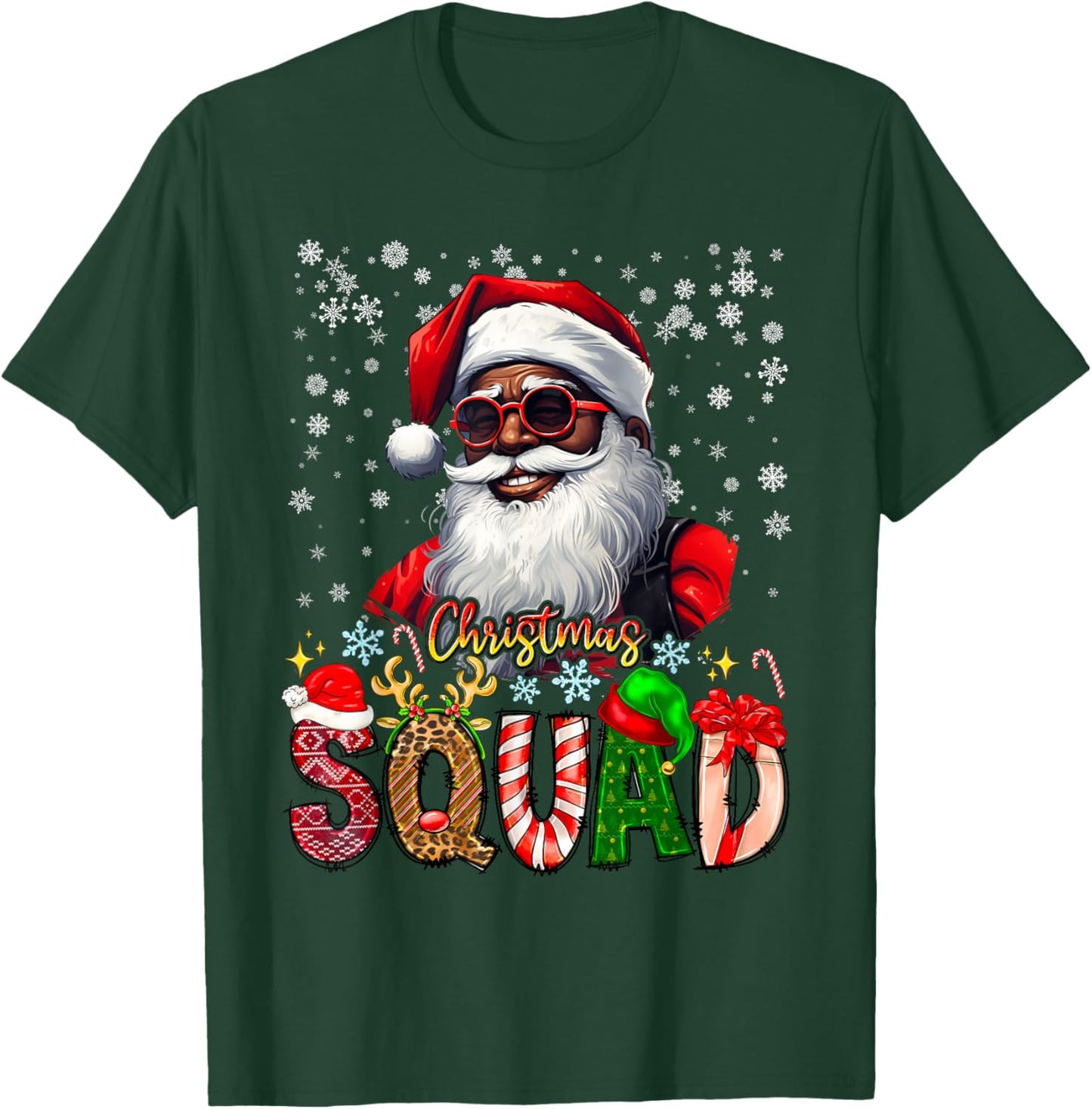 Christmas Squad Santa Afro Man Proud Black African American T-Shirt - T-Shirt | Forest