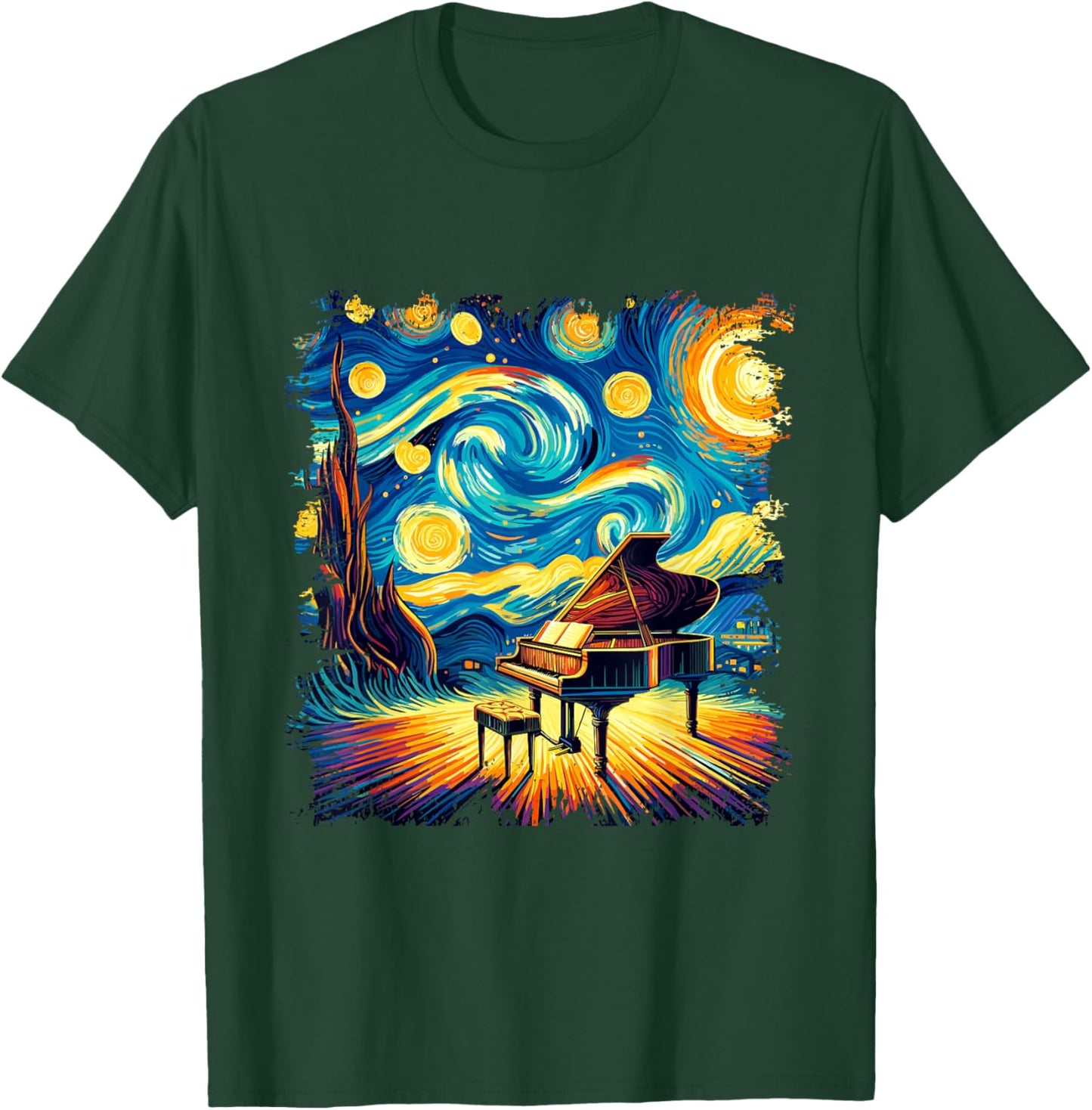 Classical Piano Starry Night Shirt Van Gogh Painting Pianist T-Shirt - T-Shirt | Forest